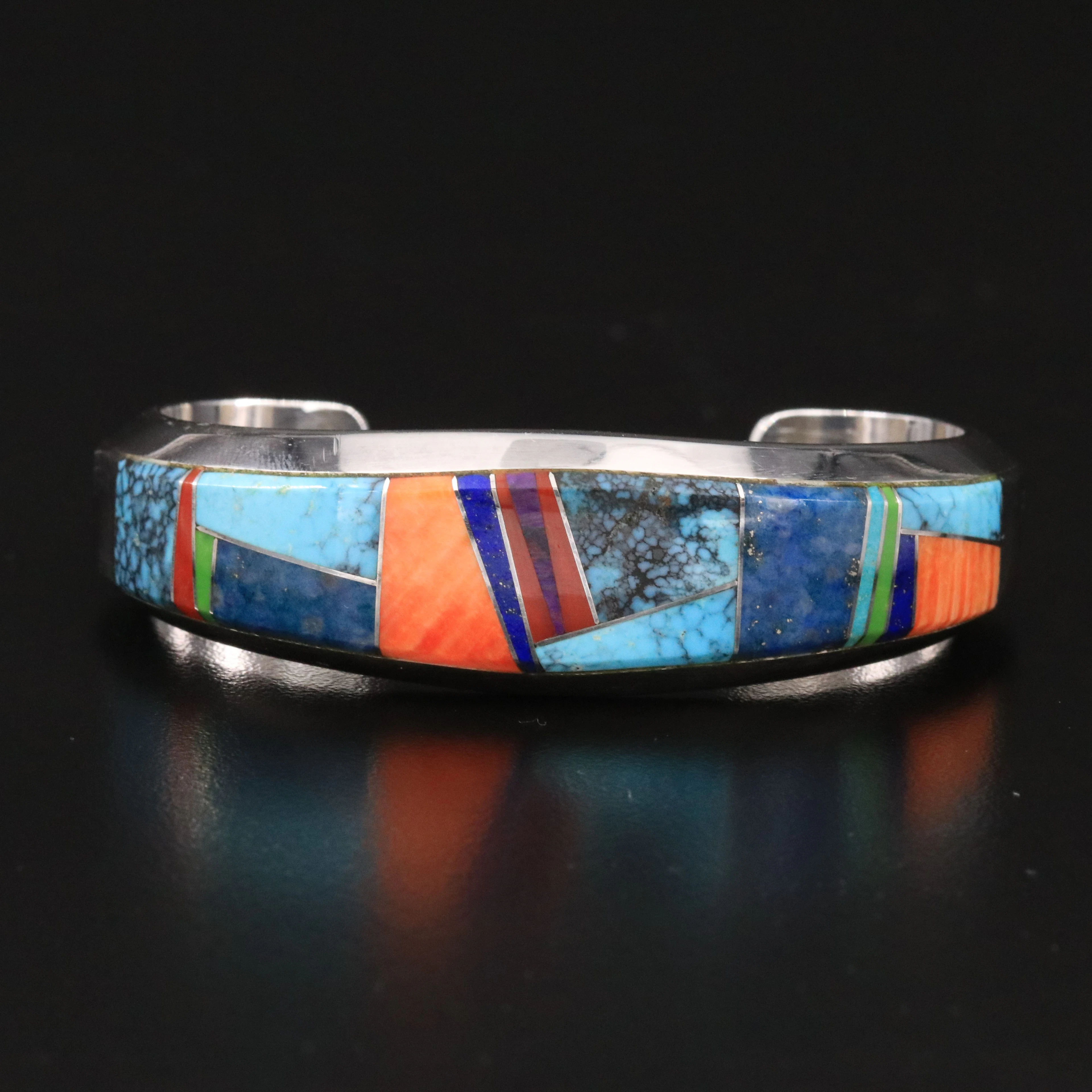 Wayne Muskett Navajo Diné Sterling Gemstone Inlay Cuff