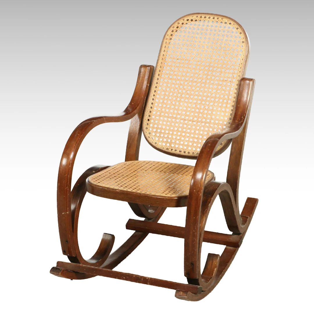 Art Nouveau Style Child's Bentwood and Cane Rocking Chair, Mid to Late 20th C.