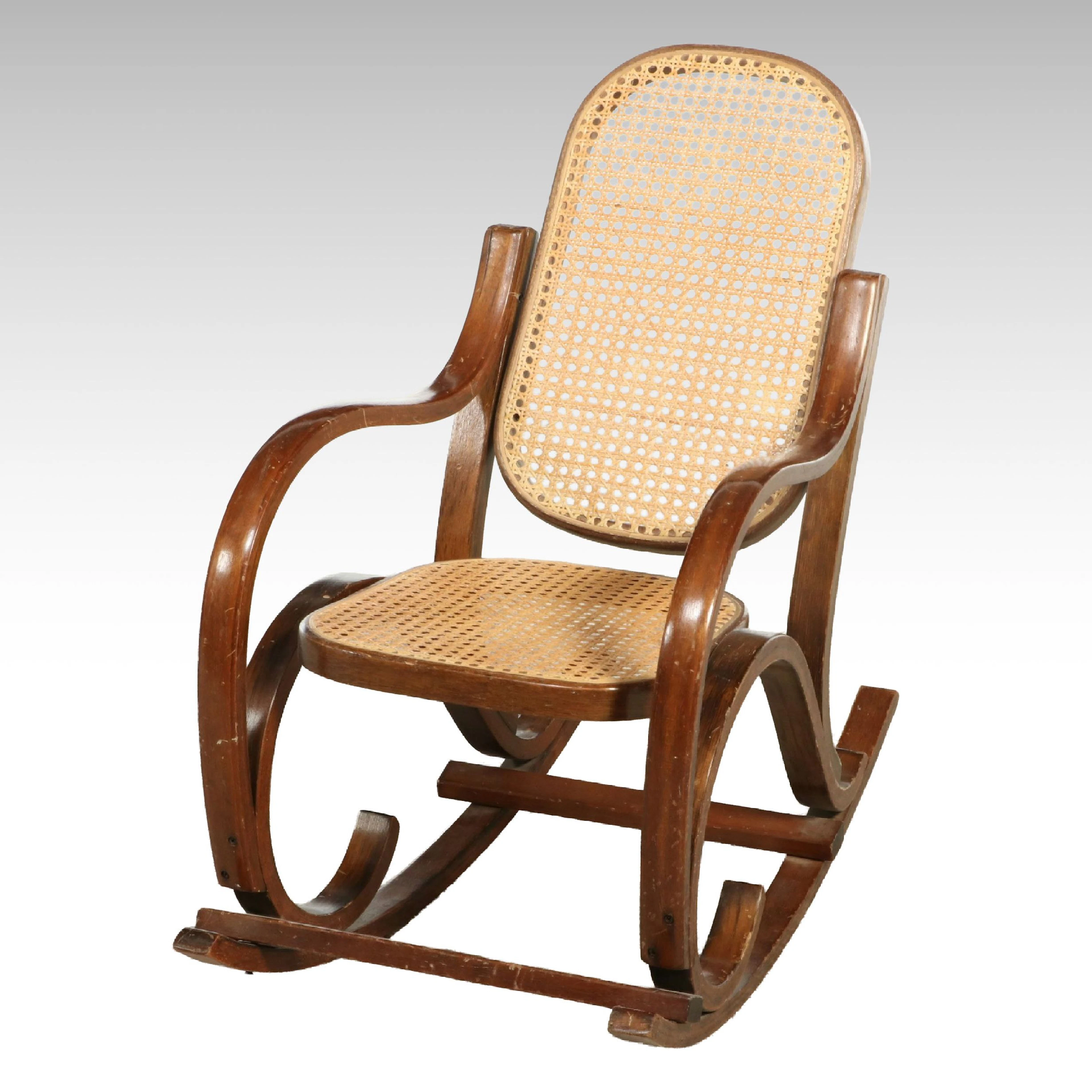 Art Nouveau Style Child's Bentwood and Cane Rocking Chair, Mid to Late 20th C.