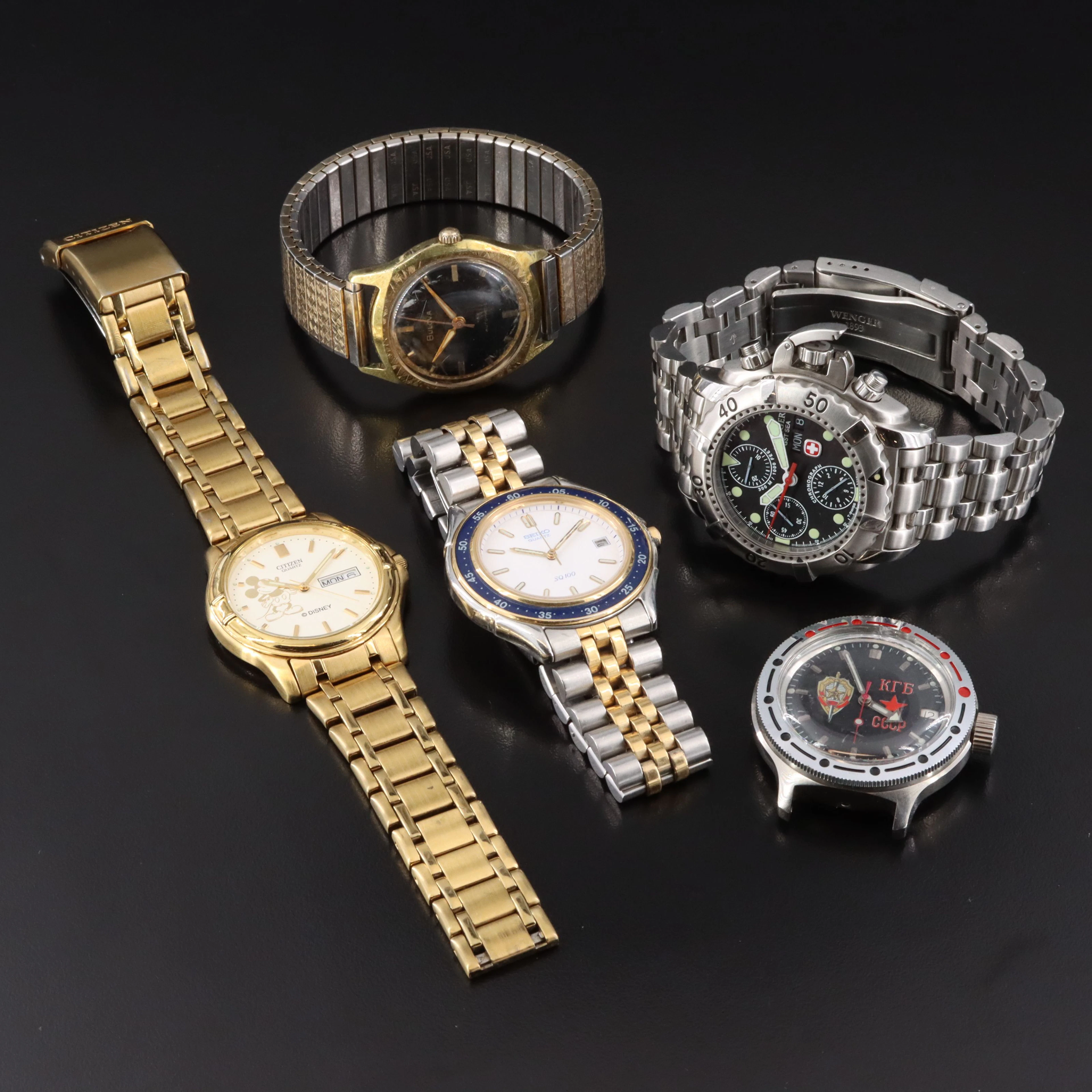 Collection of Quartz and Automatic Watches Featuring Wenger and Bulova