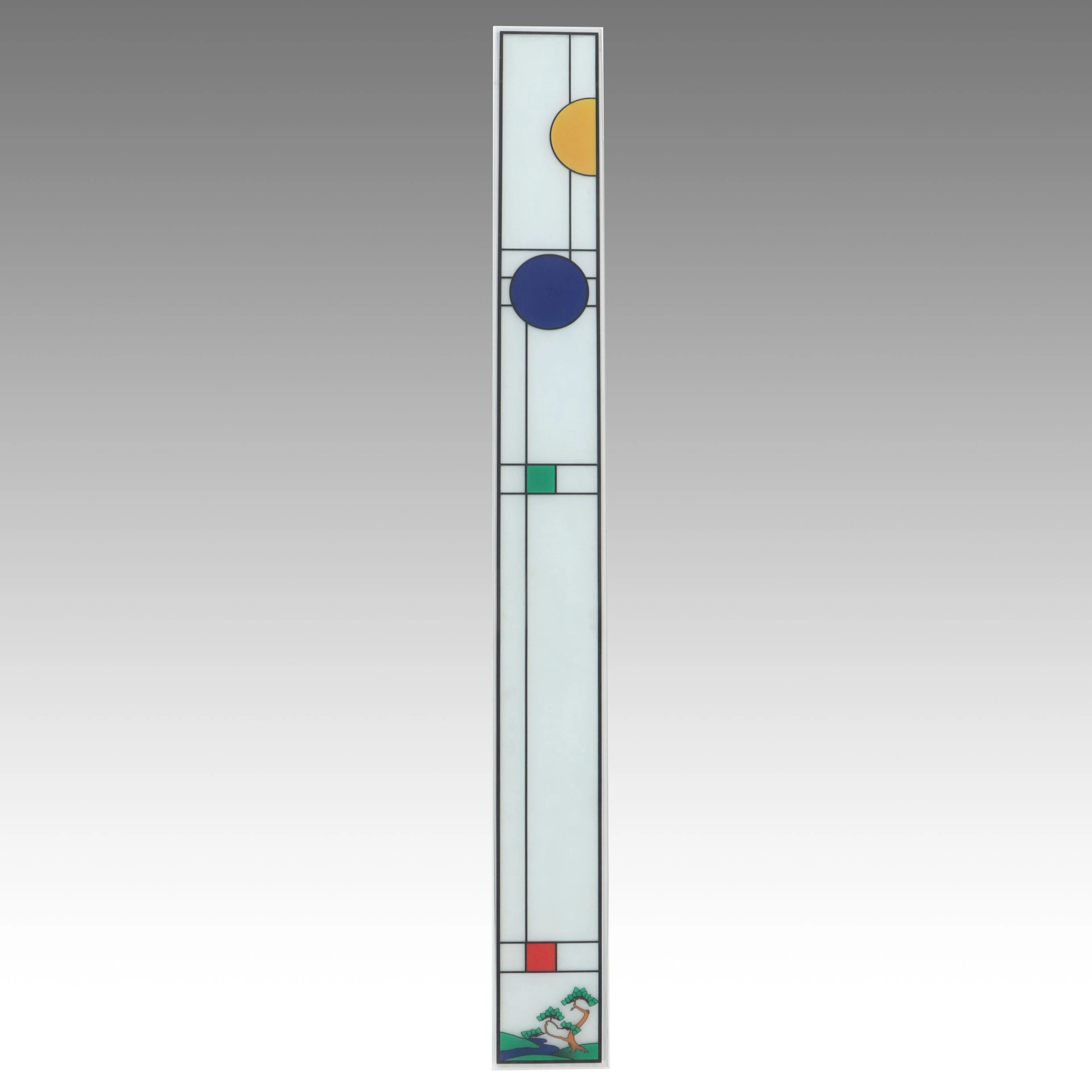 Frank Lloyd Wright Style Modern Art Glass Panel with Landscape