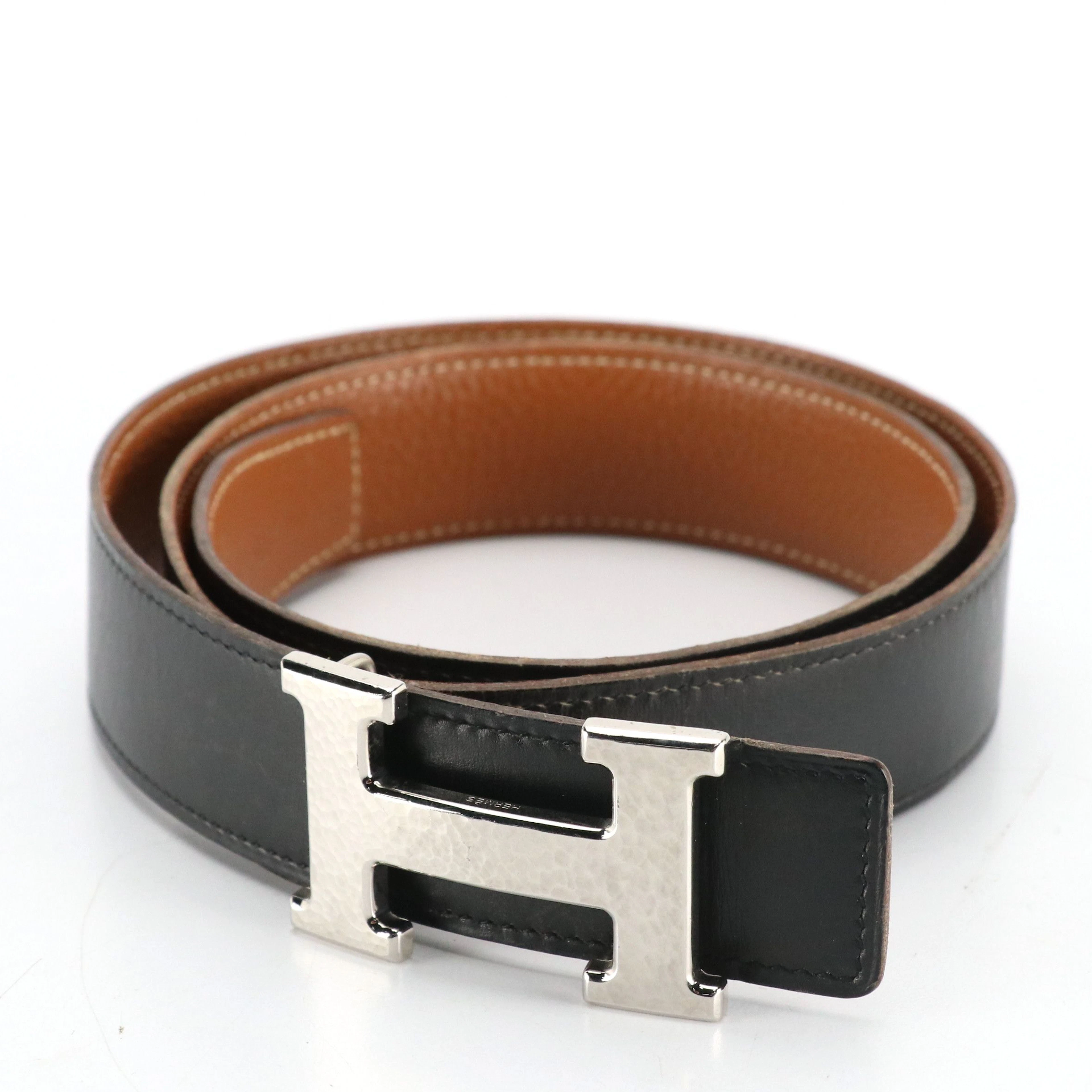 Hermès H Constance Reversible Belt in Black and Brown Leather