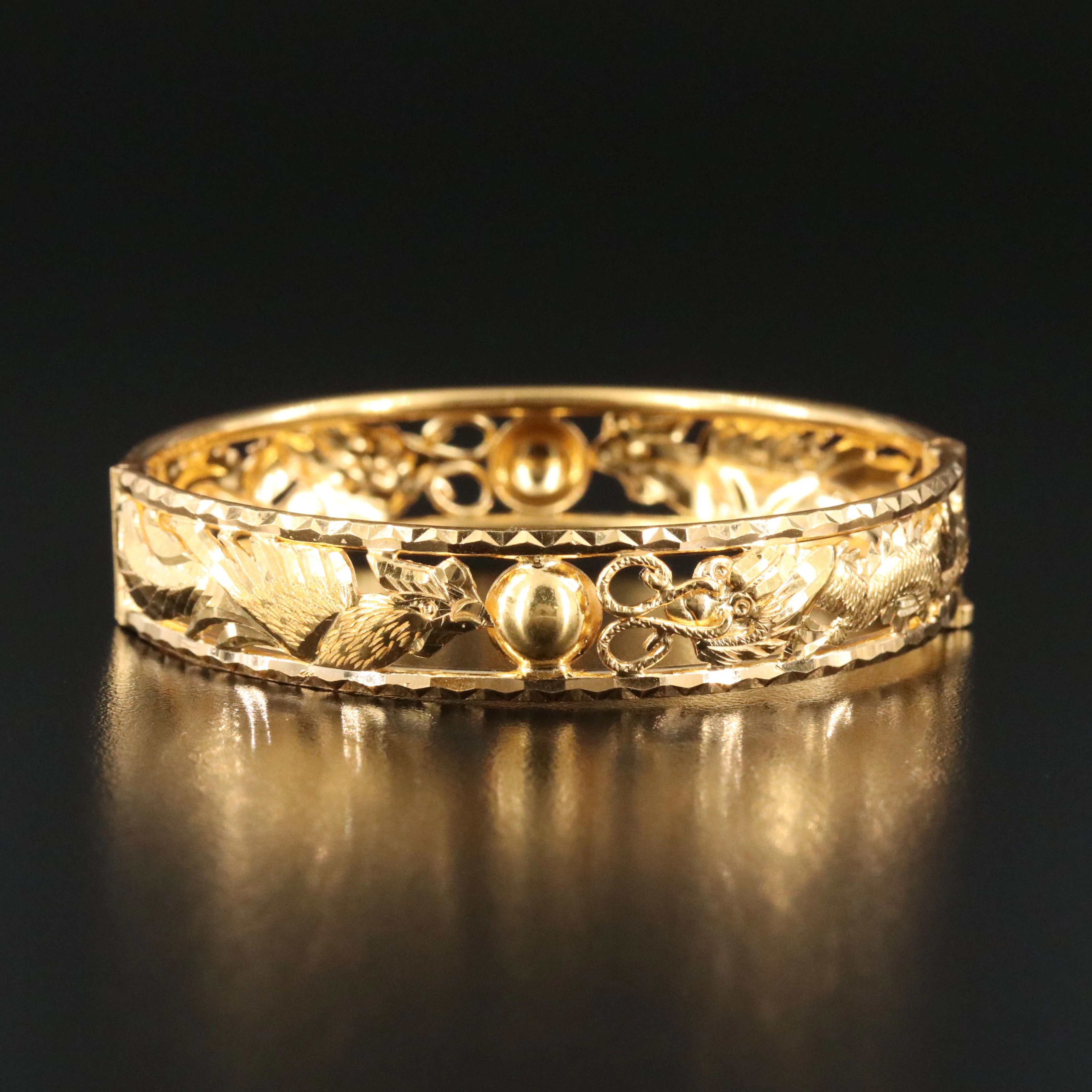 22K Dragon and Phoenix Bangle