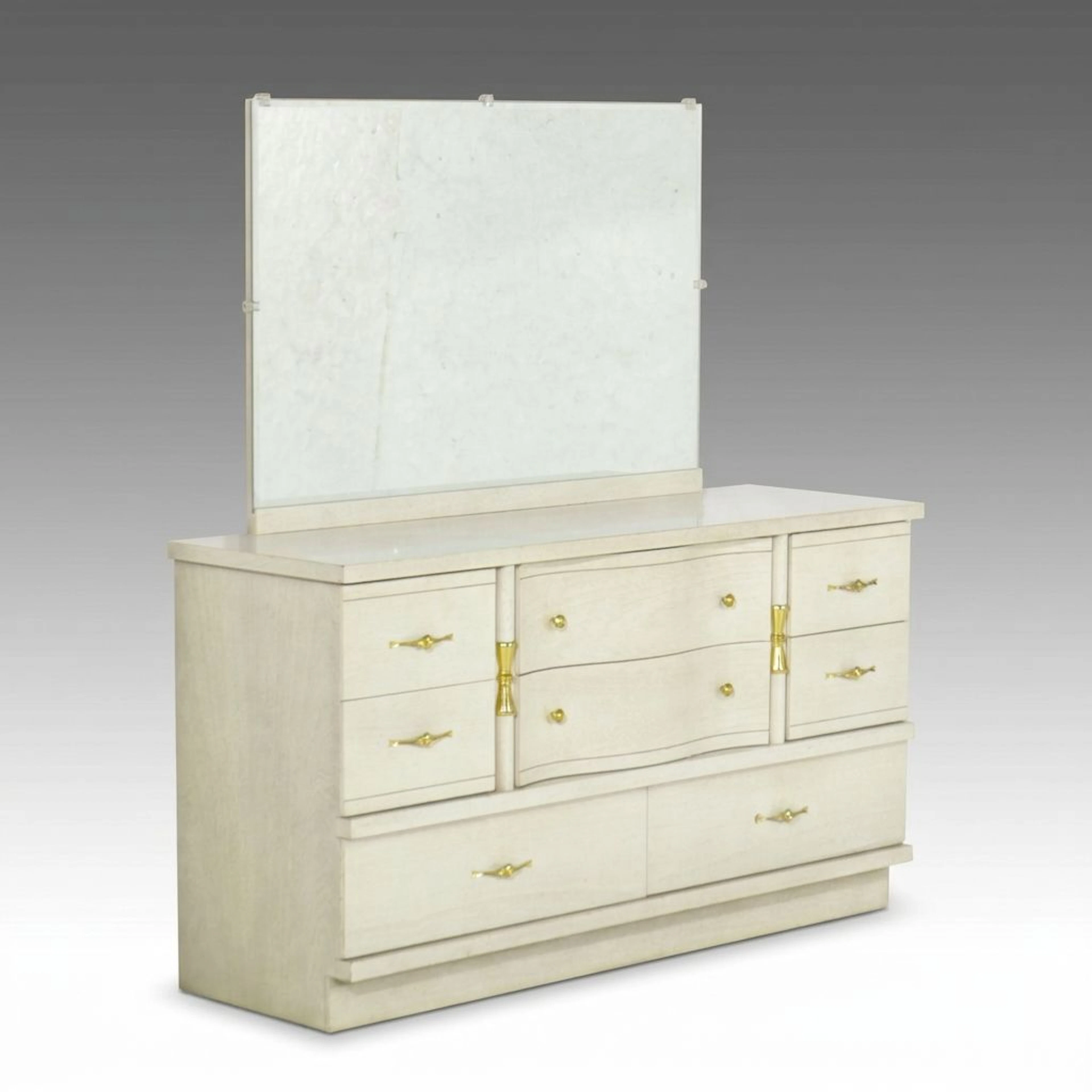 Hollywood Regency Style Dresser and Mirror with Weathered Wood Finish
