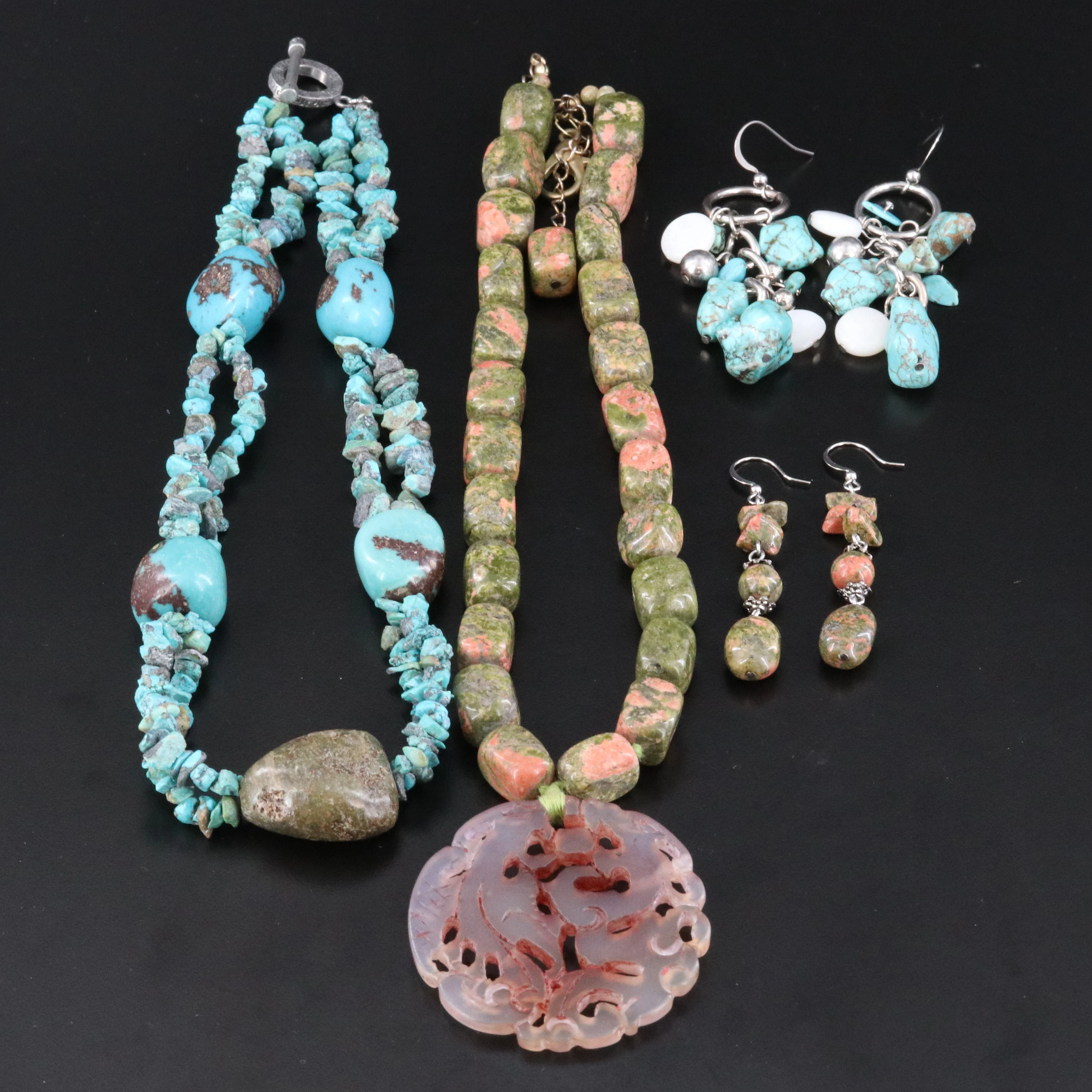 Turquoise, Unakite and Serpentine Featured in Necklace and Earring Collection