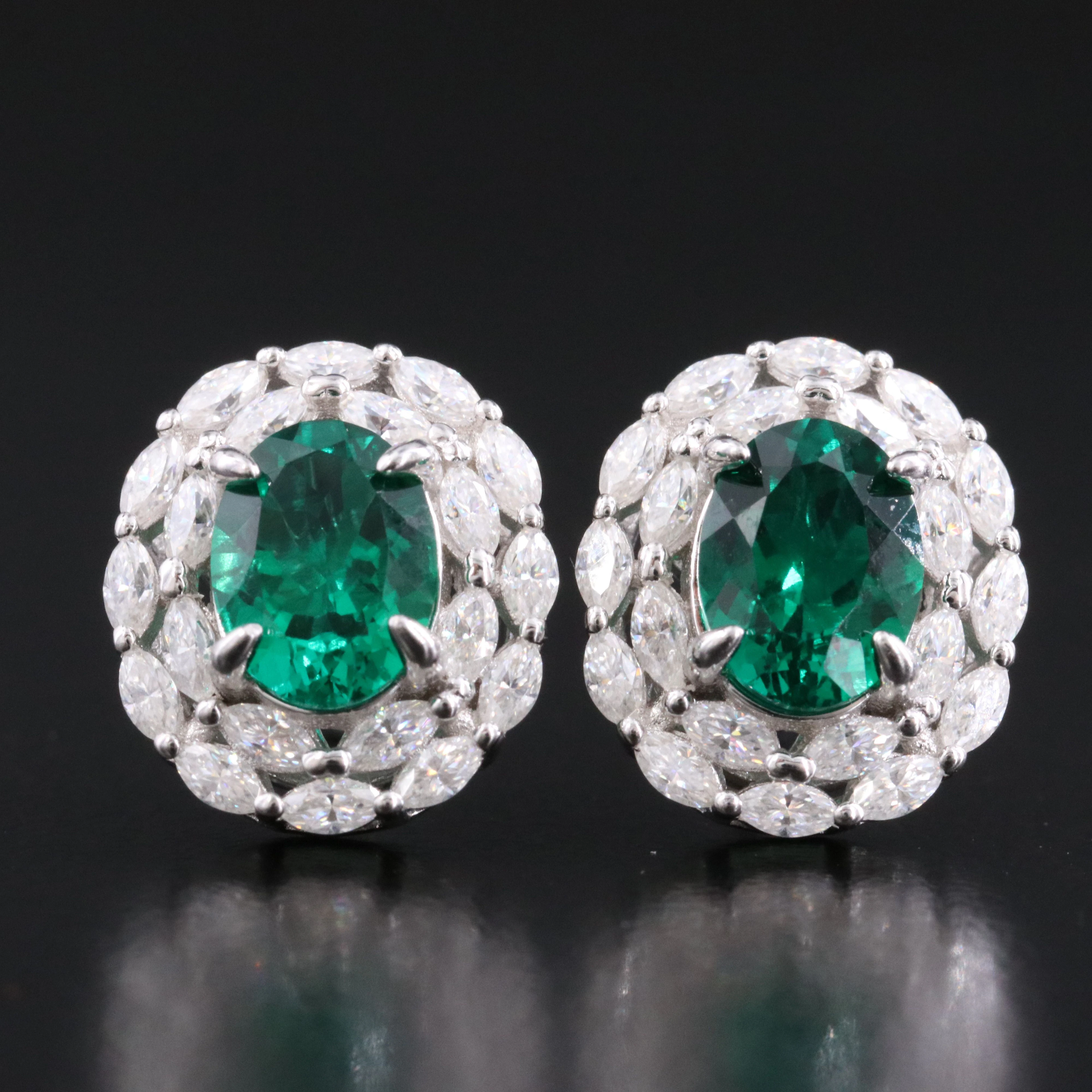 Sterling Emerald and Moissanite Earrings