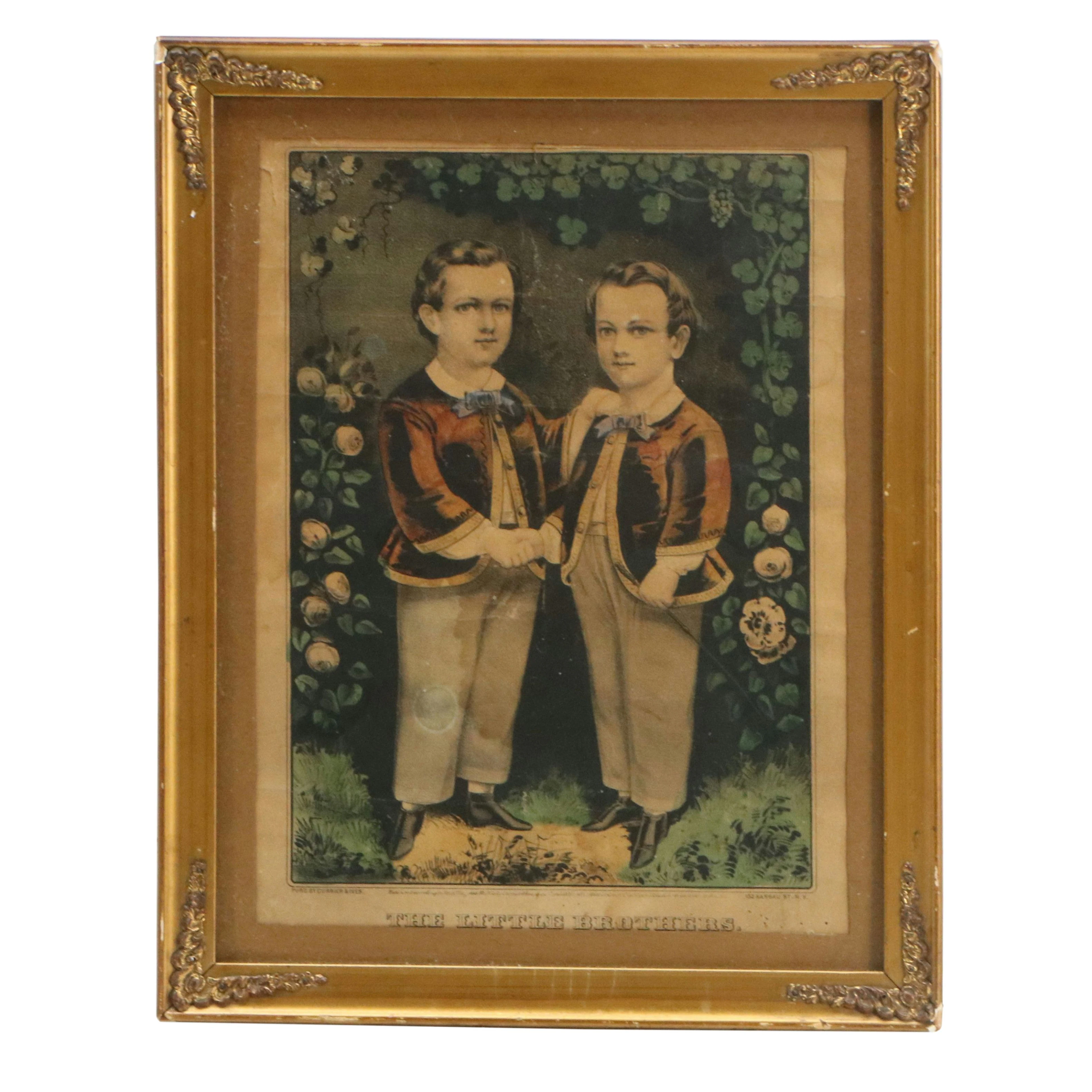 Currier & Ives Hand-Colored Lithograph "The Little Brothers"