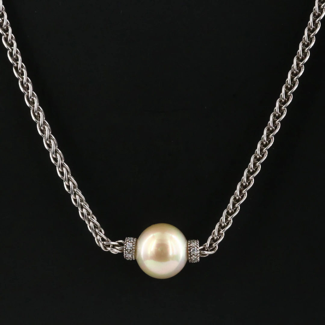 Sterling Faux Pearl and CZ Necklace