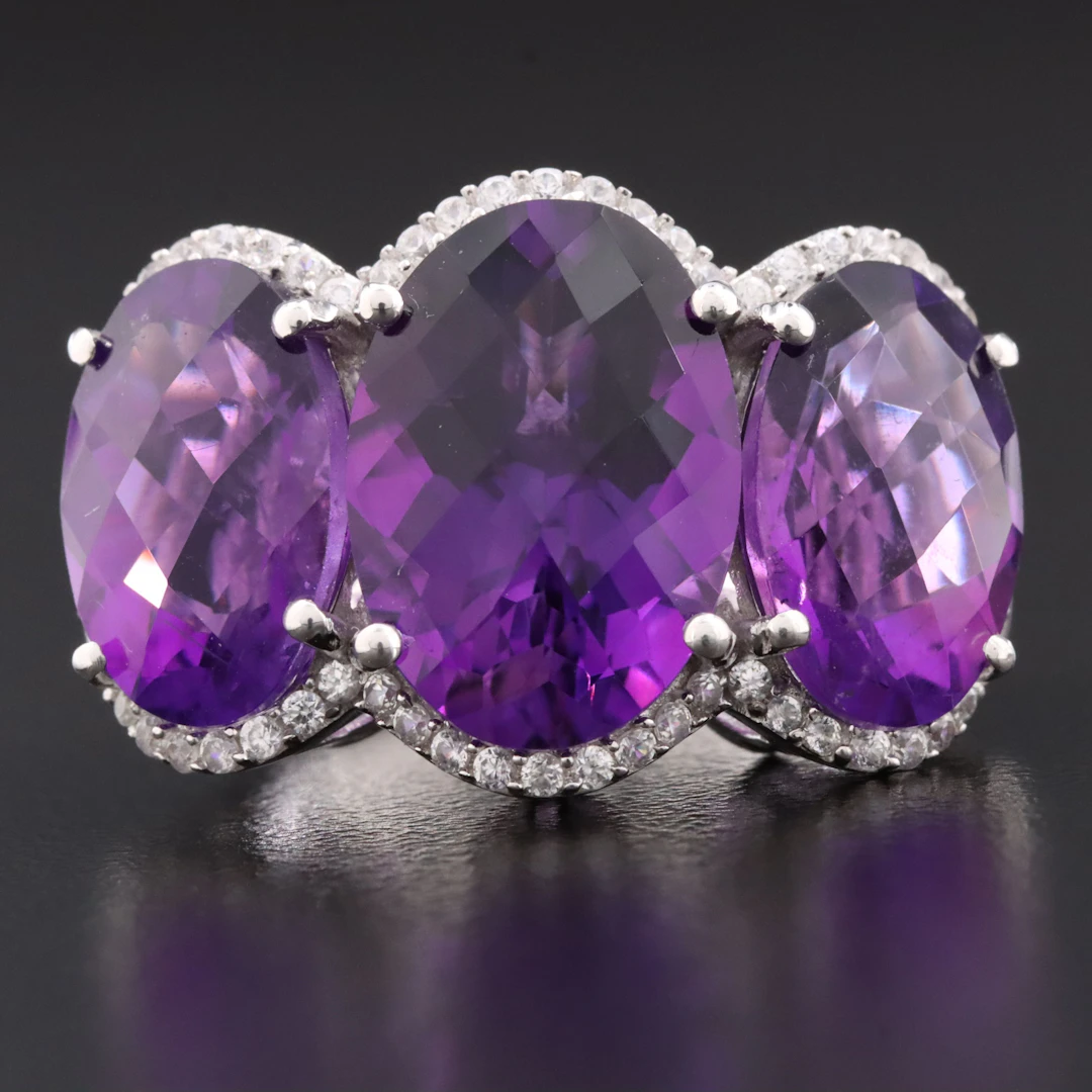 Sterling Amethyst and White Zircon Ring