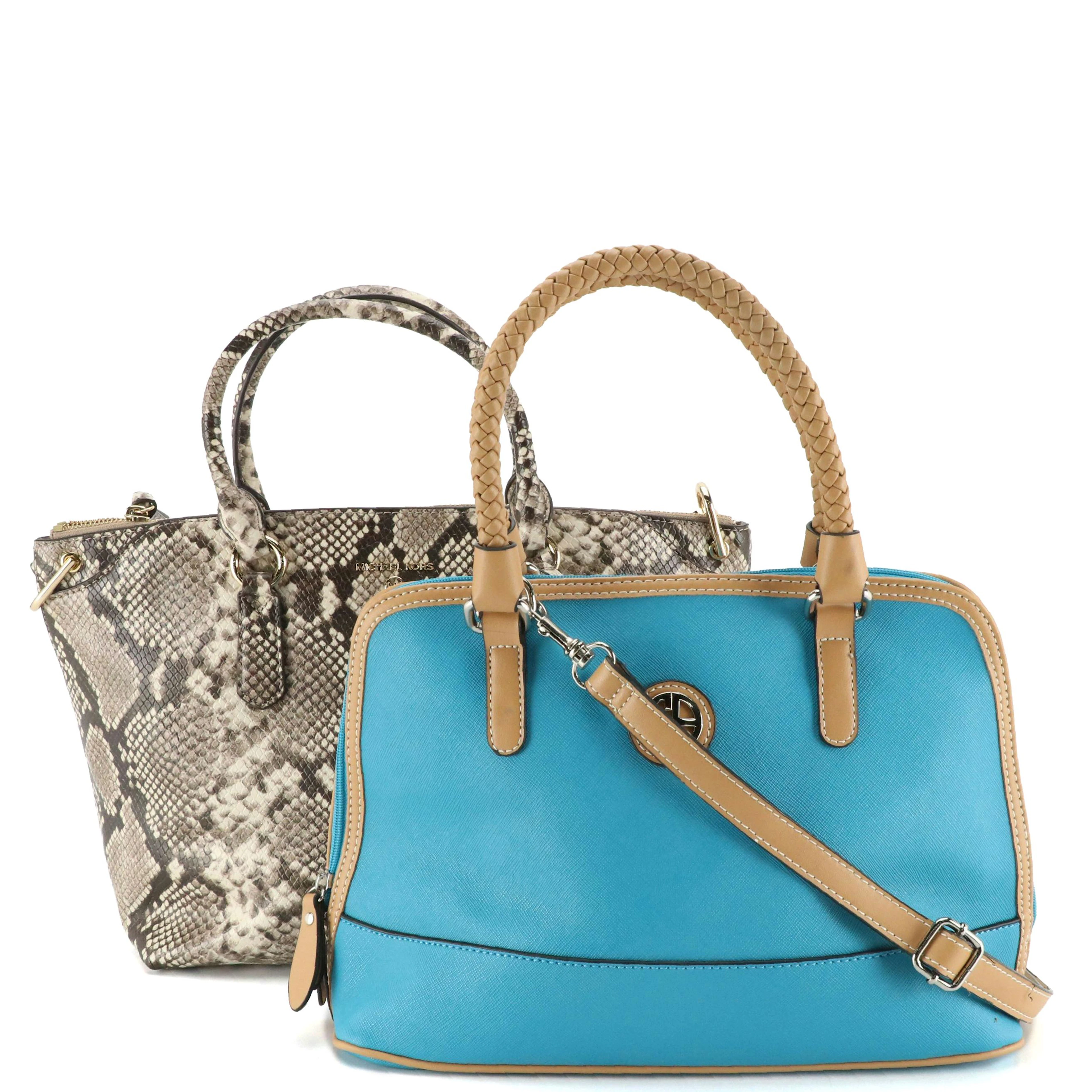 Michael Kors Snakeskin Two-Way Zip Tote, Giani Bernini Blue Domed Zip Satchel