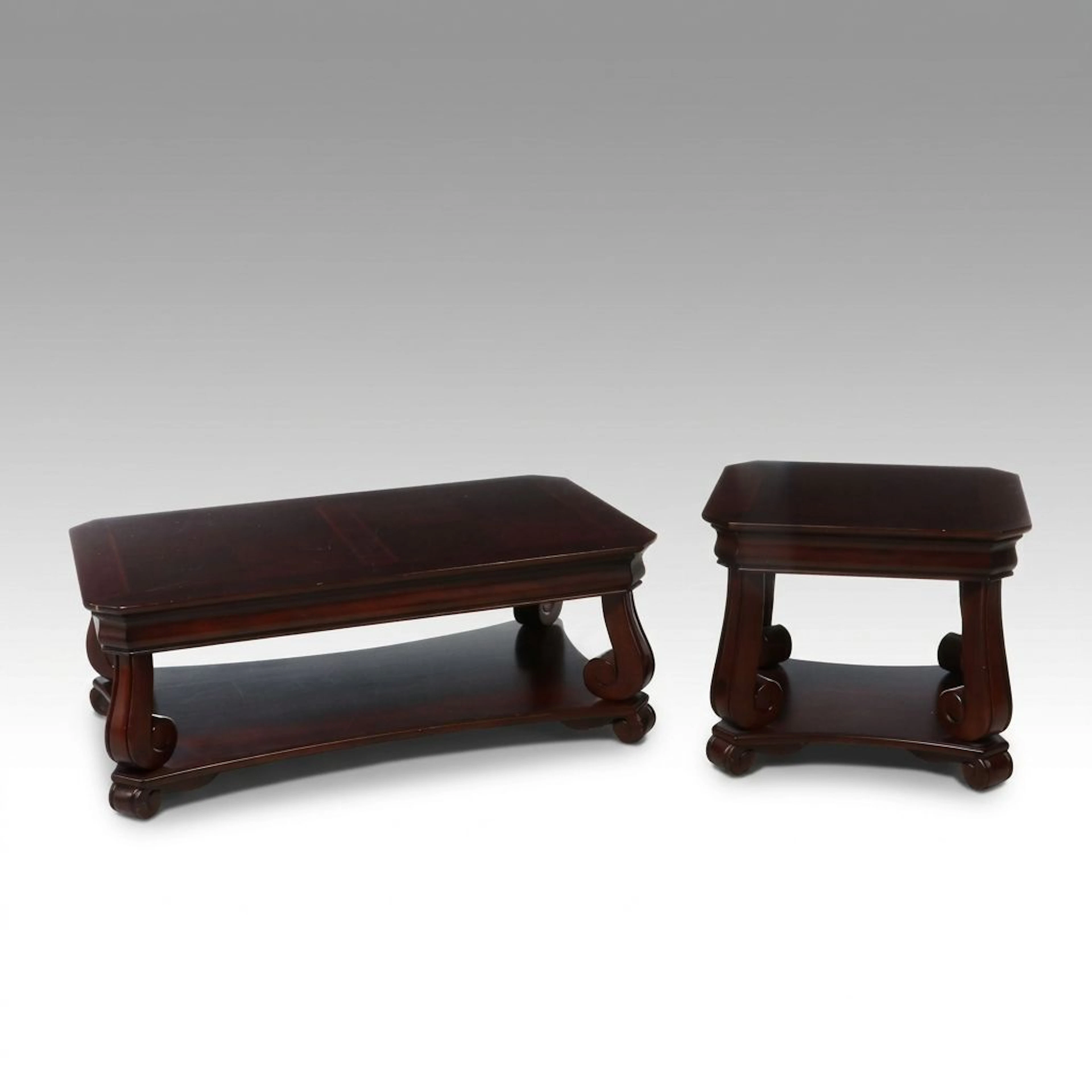 Classical Style Parquet Top Coffee Table and End Table, Late 20th Century
