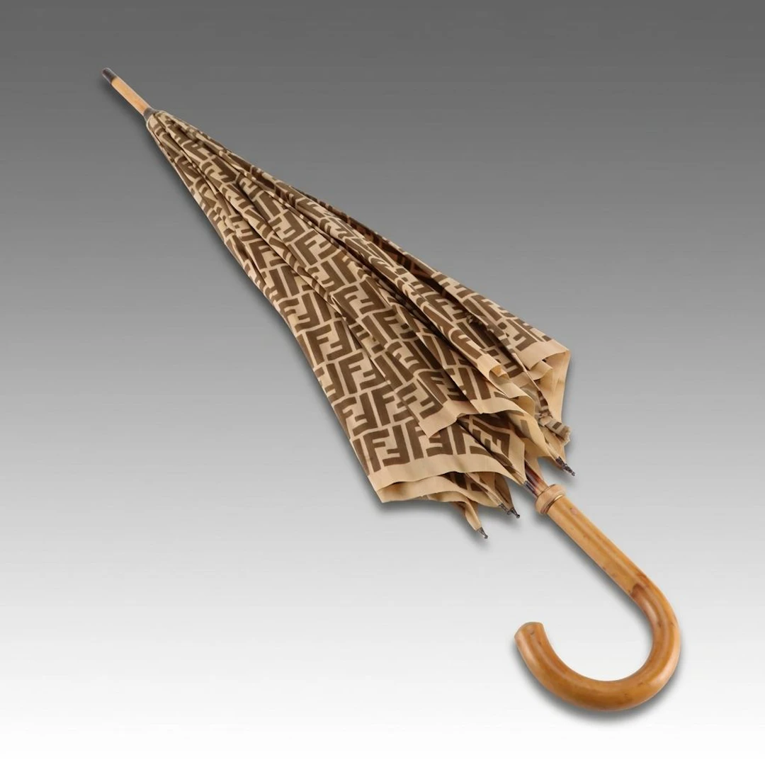Fendi/Paragon Fox Frame Zucca Pattern Hook Handle Umbrella, Vintage