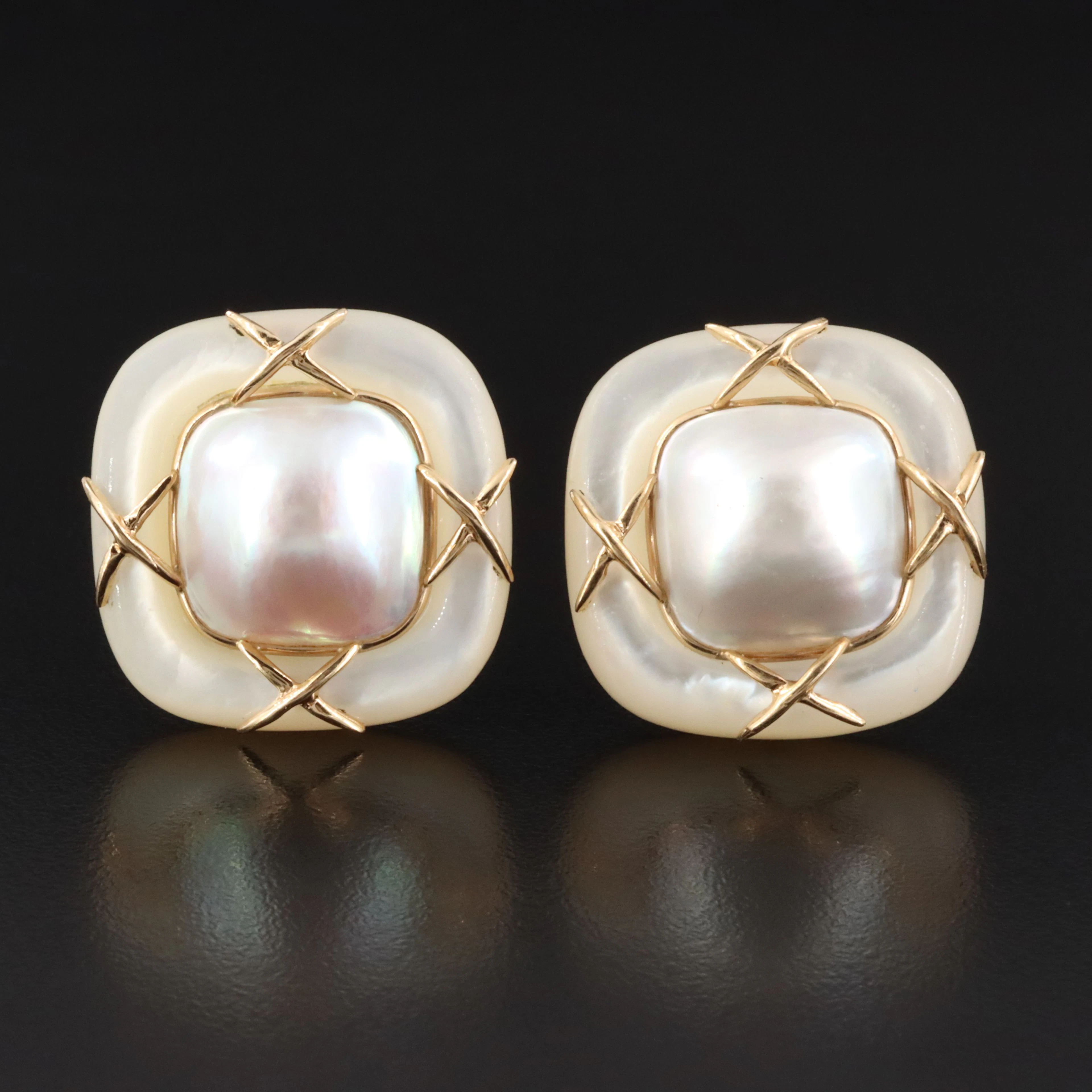 14K Mabé Pearl with Mother-of-Pearl Bezel Earrings