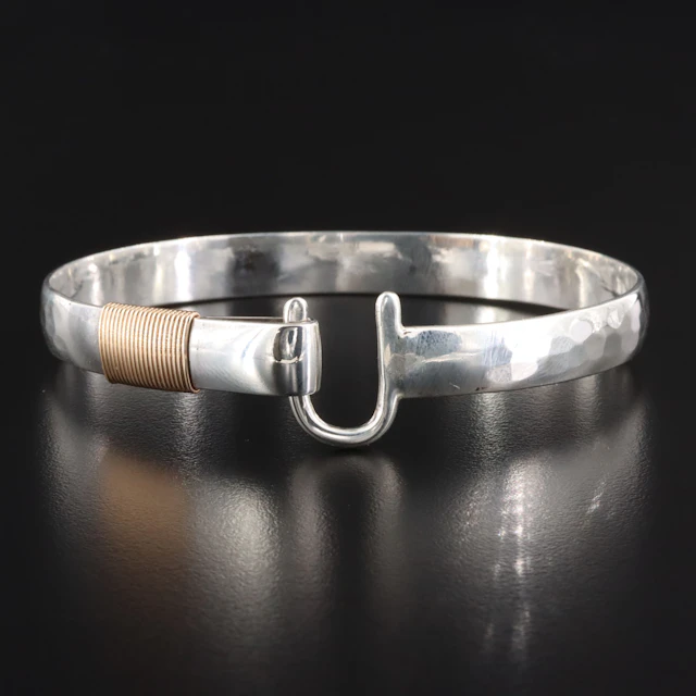 Sterling Bracelet with Hammered Finish & 14K Accent