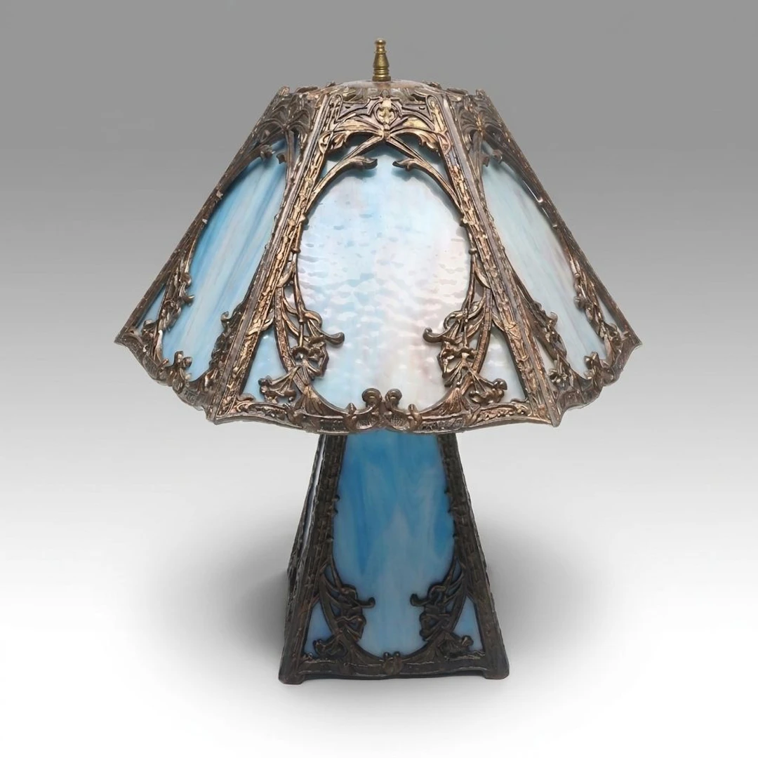 Art Nouveau Style Slag Glass Accent Lamp