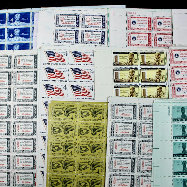Eighty-Five U.S. 4-Cent Postage Stamp Sheets, 1950s-1960s
