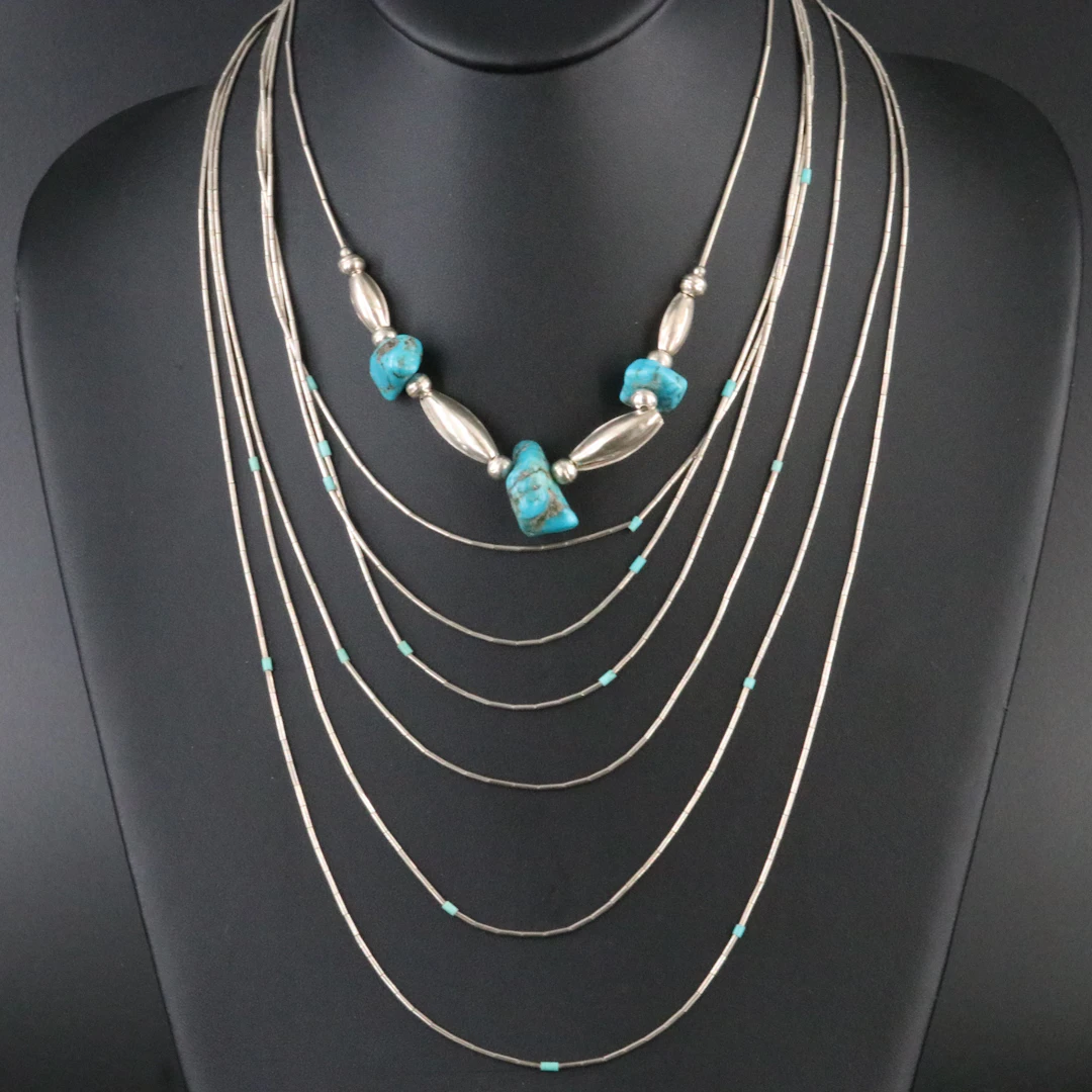 Southwestern Sterling Turquoise Liquid Silver Necklaces