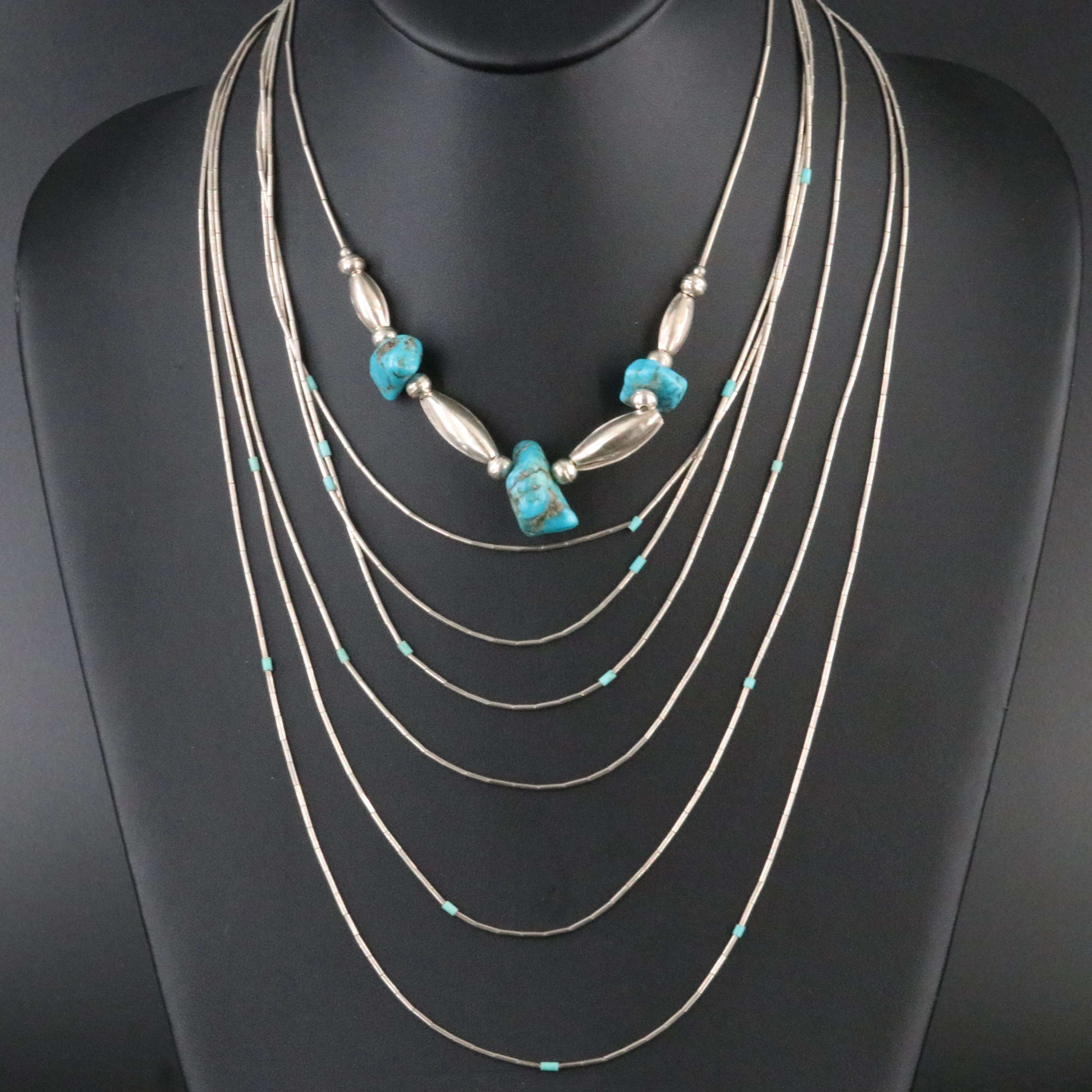 Southwestern Sterling Turquoise Liquid Silver Necklaces