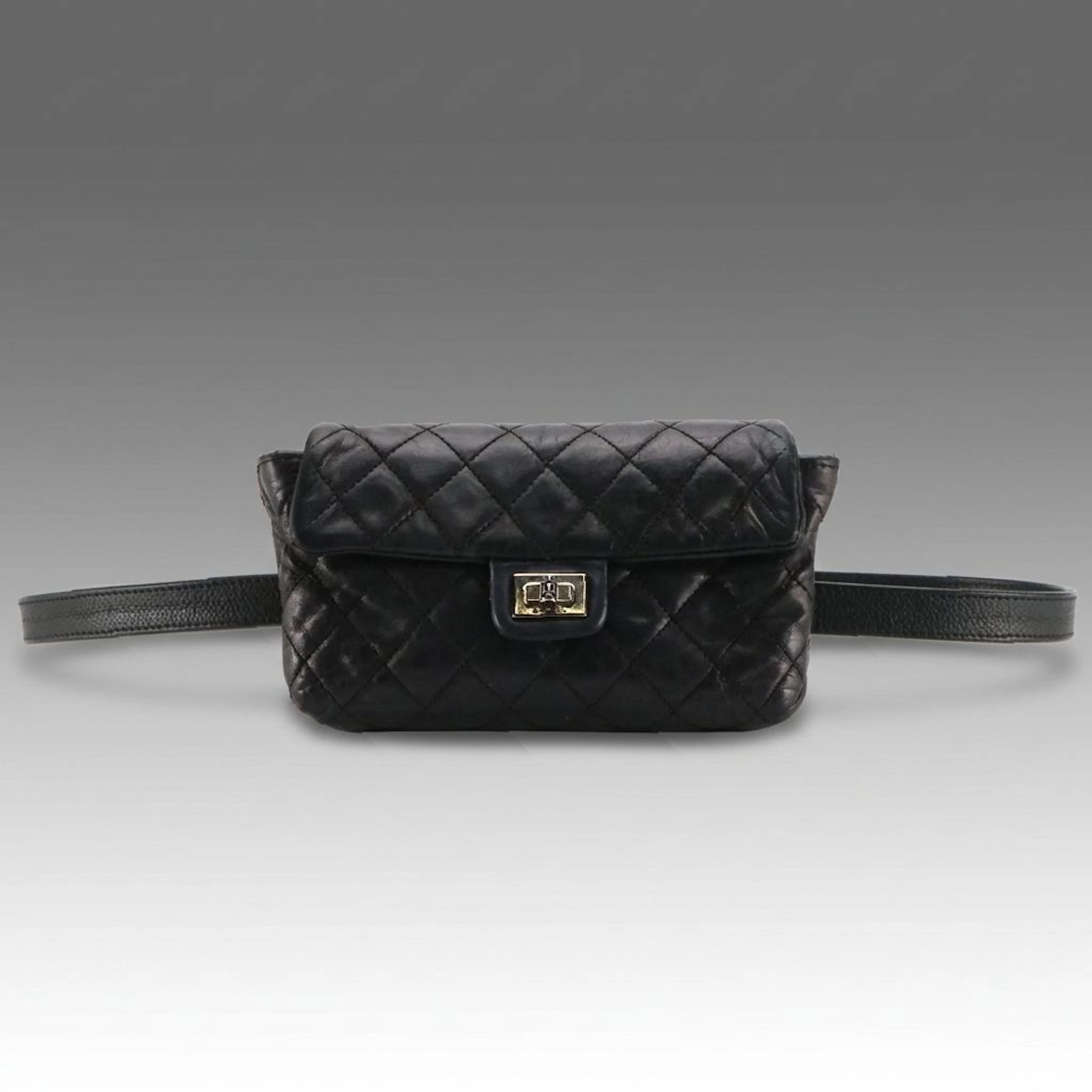 Chanel 2.55 Reissue Flap Belt Bag in Black Diamond Stitched Calfskin Leather