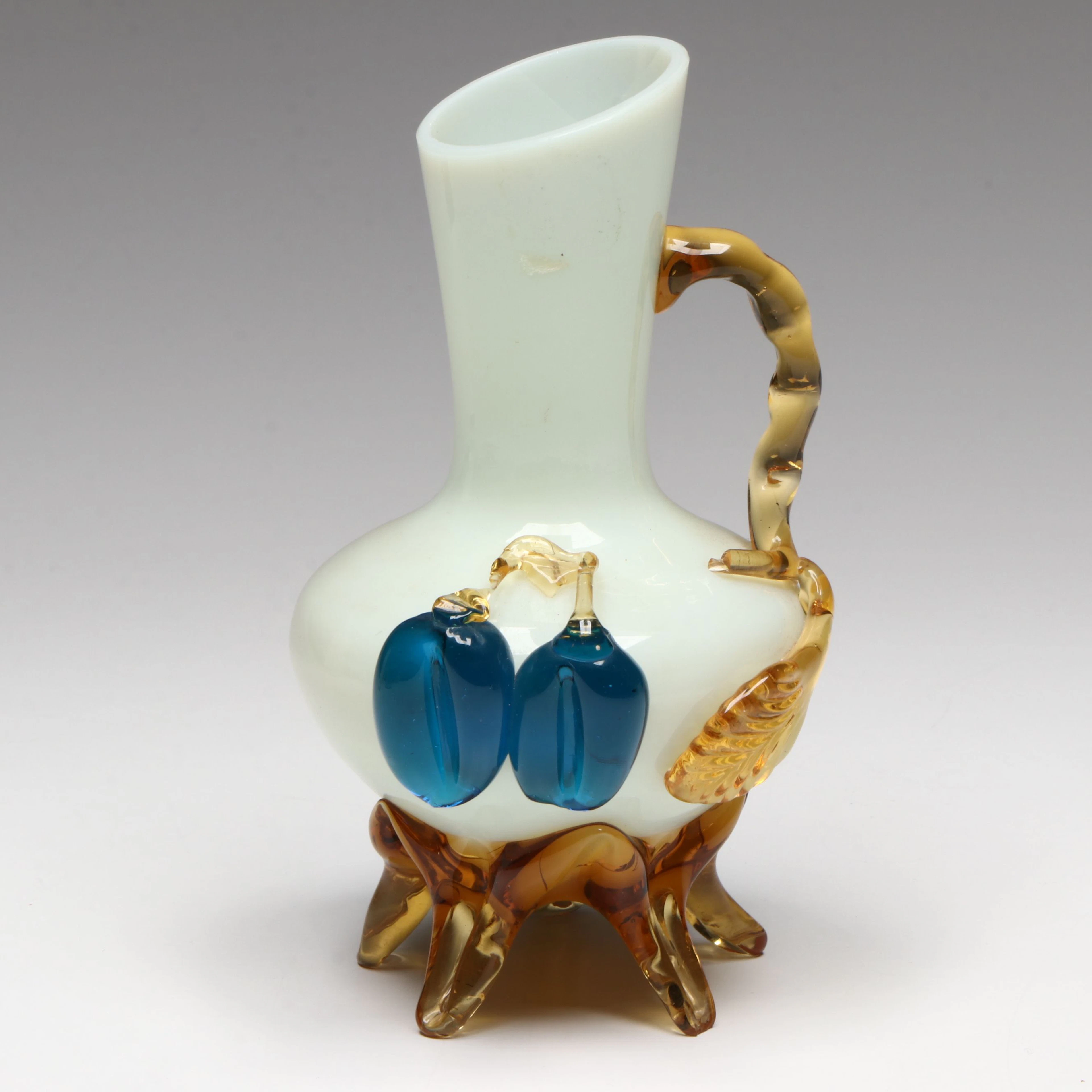 Stevens & Williams Opalescent Applied Berry Glass Vase or Ewer, Antique