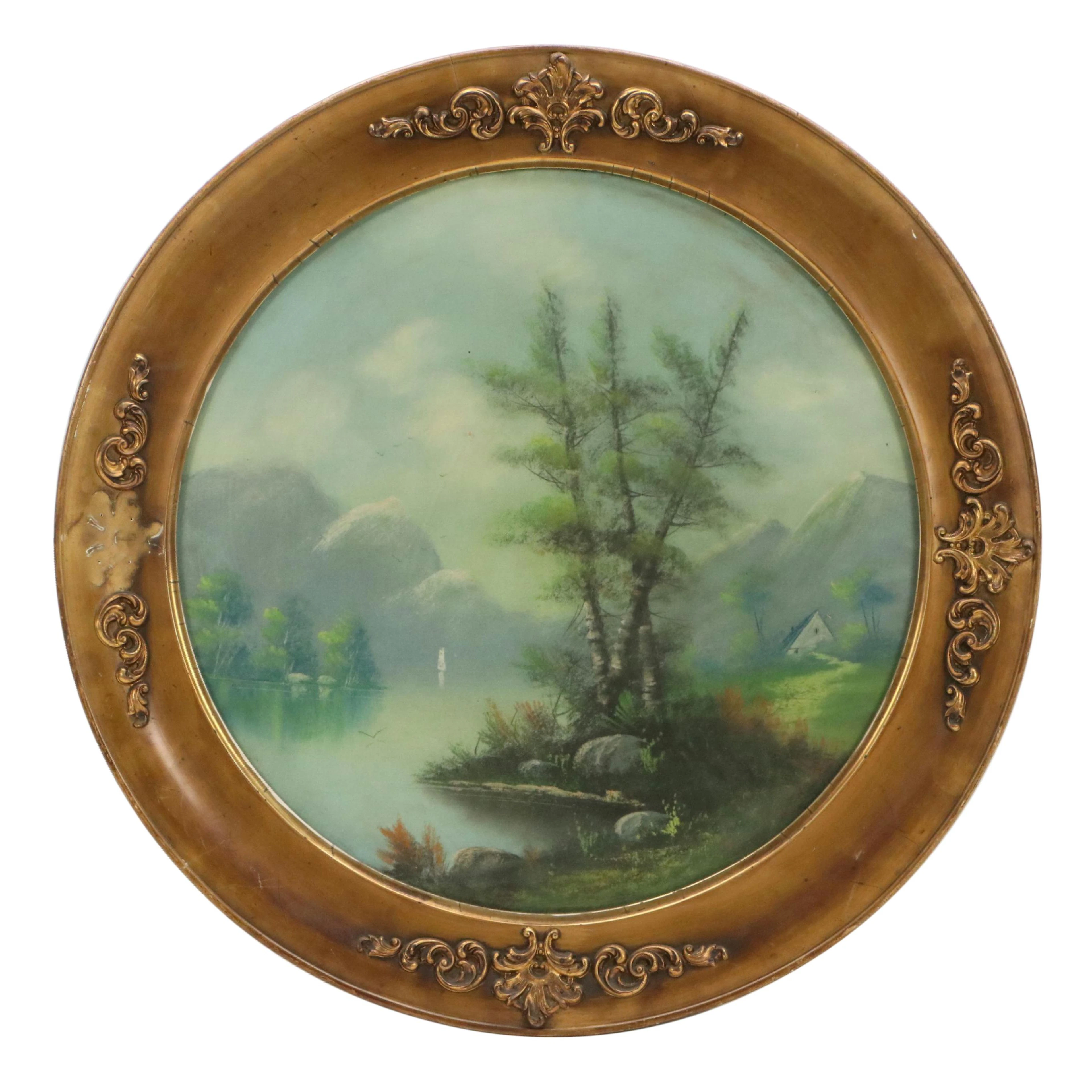Hudson River School Pastel Landscape Drawing, Circa 1900