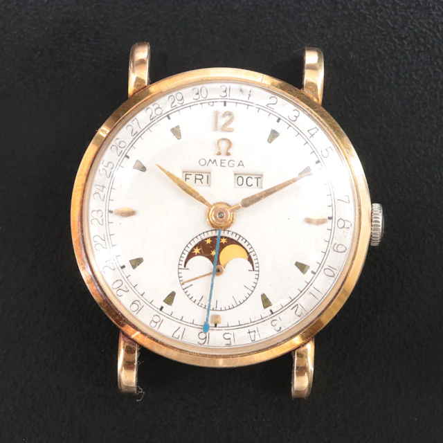 1947 Omega Cosmic Triple Date Calendar Moon Phase Watch