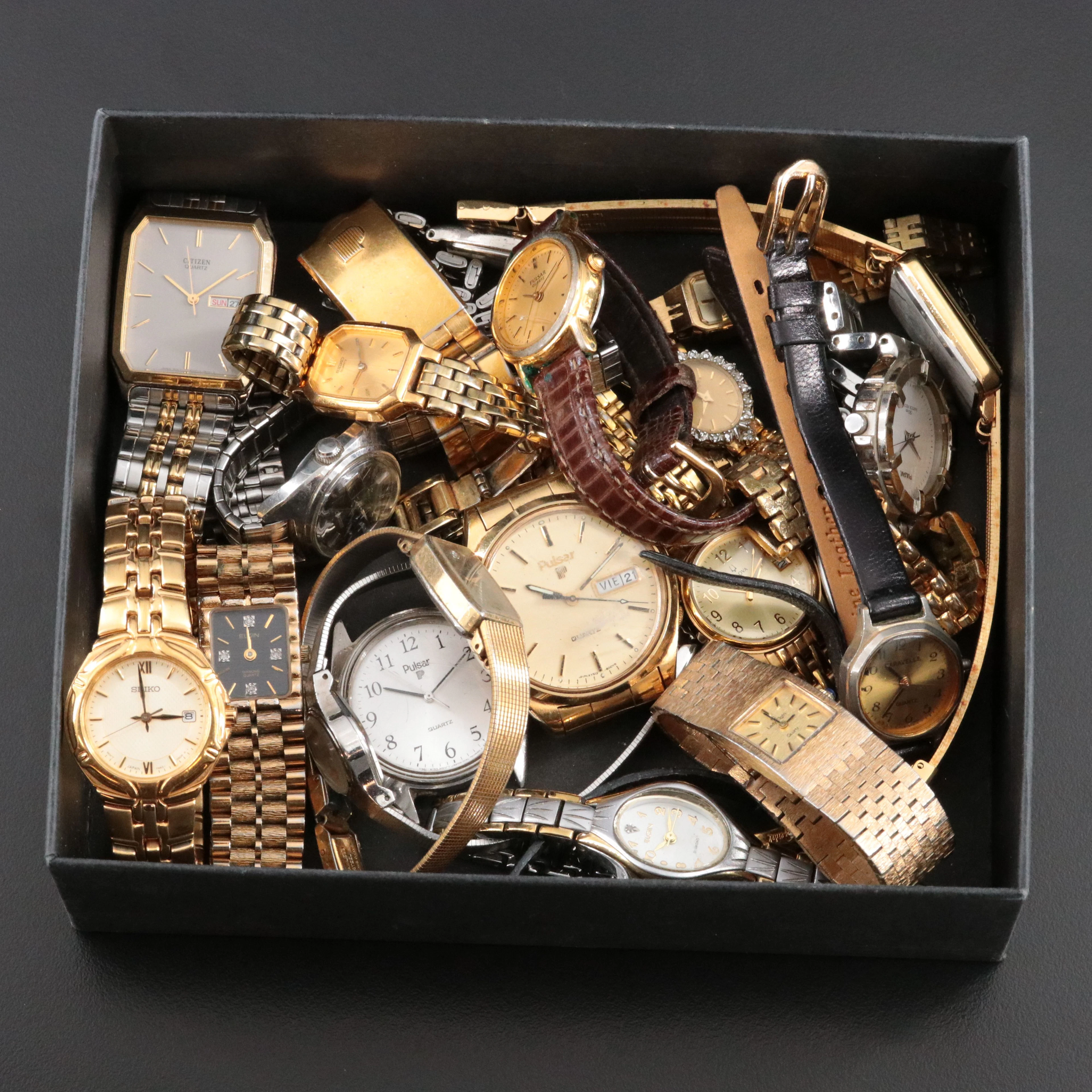 Collection of Quartz Dress Watches Featuring Pulsar, Bulova and Seiko