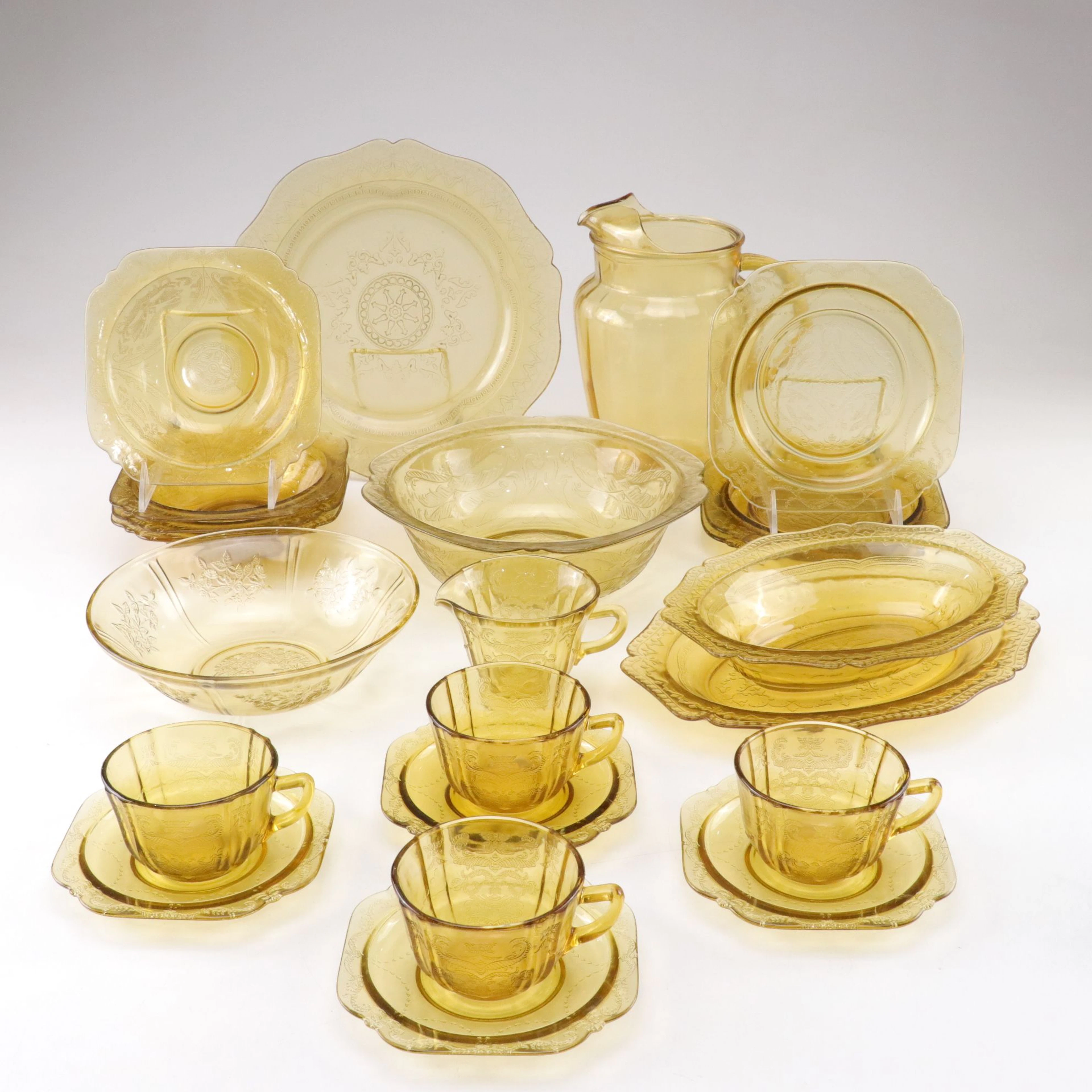 Federal Glass "Madrid", "Patrician" and Other Amber Depression Glass Dinnerware