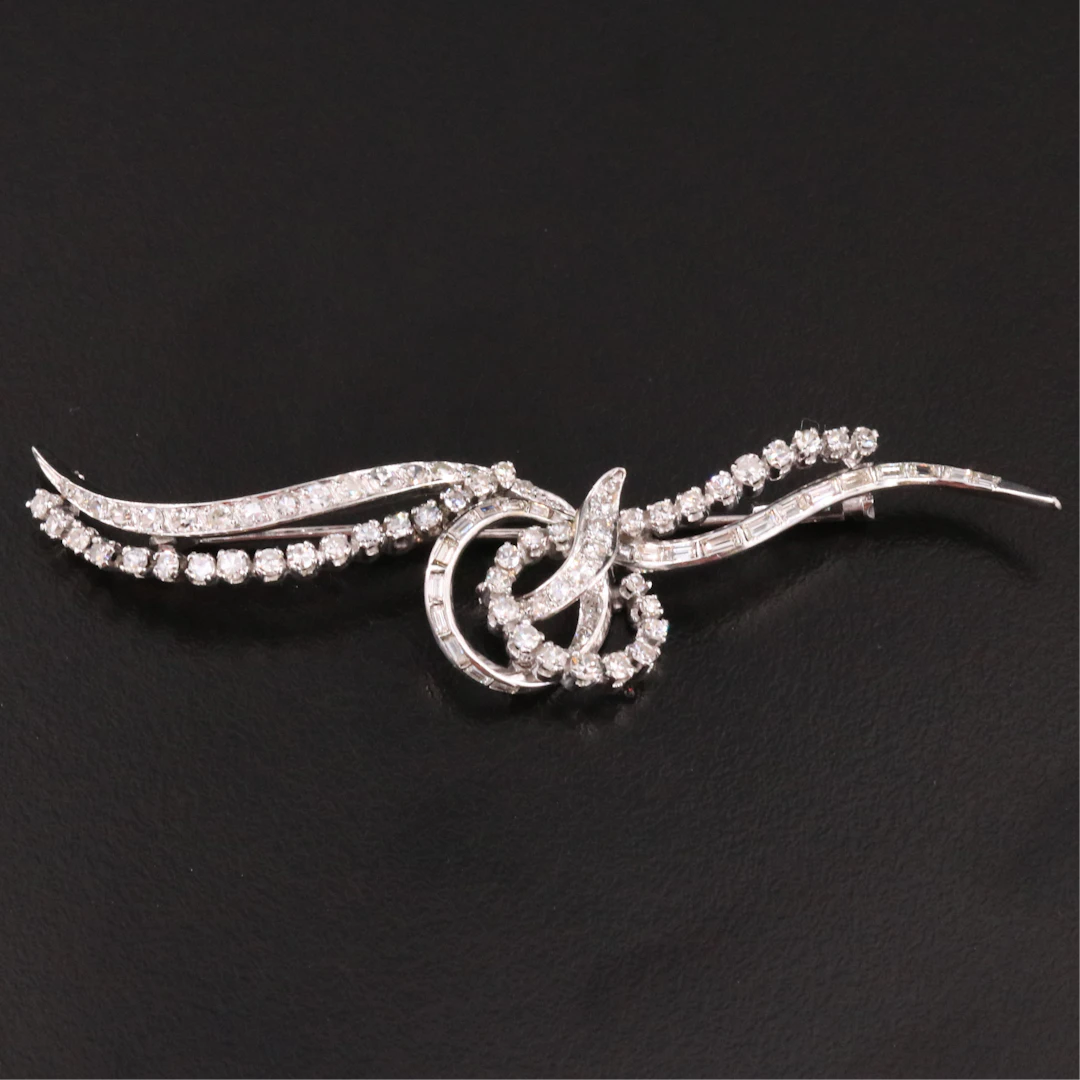 Vintage Platinum 2.18 CTW Diamond Ribbon Brooch