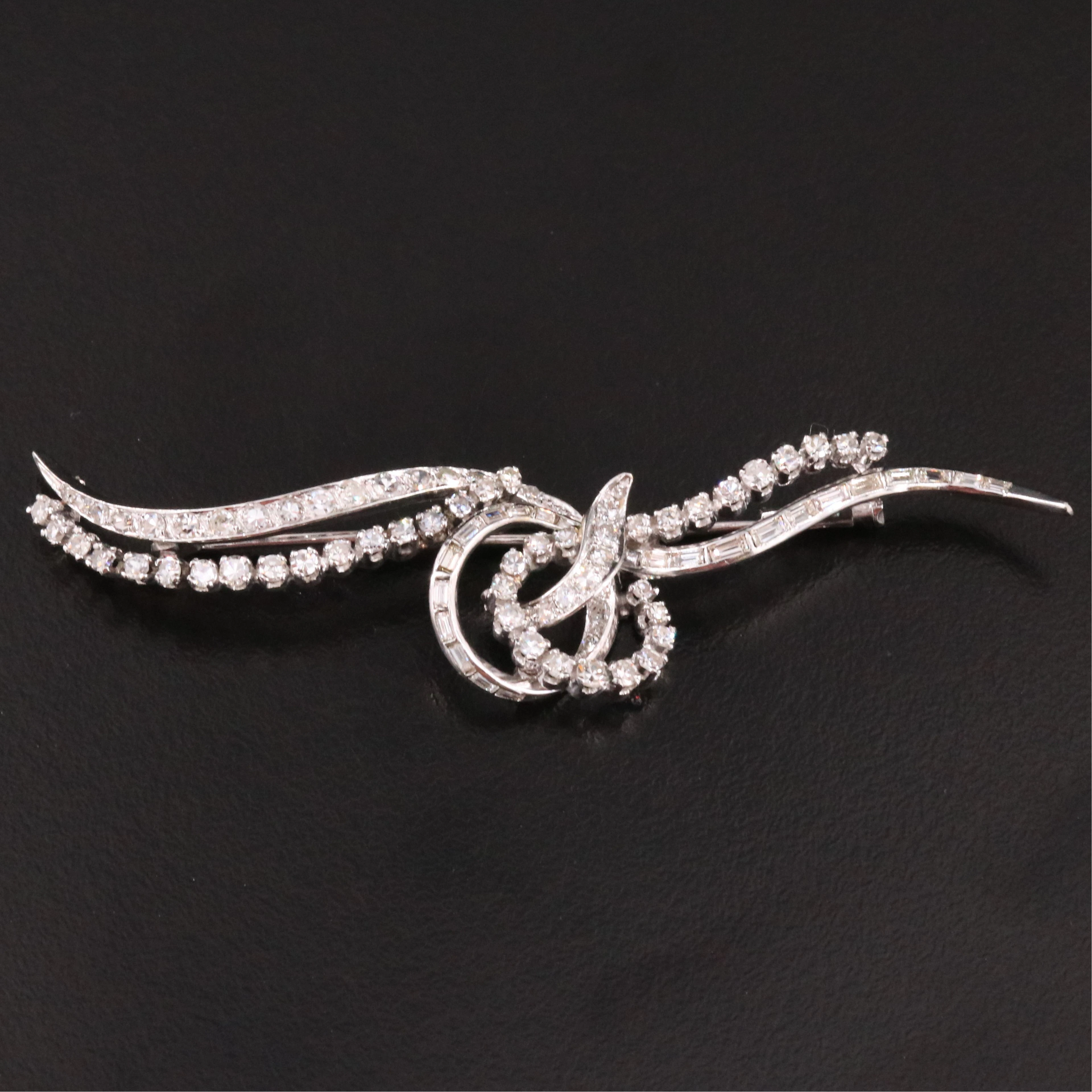 Vintage Platinum 2.18 CTW Diamond Ribbon Brooch