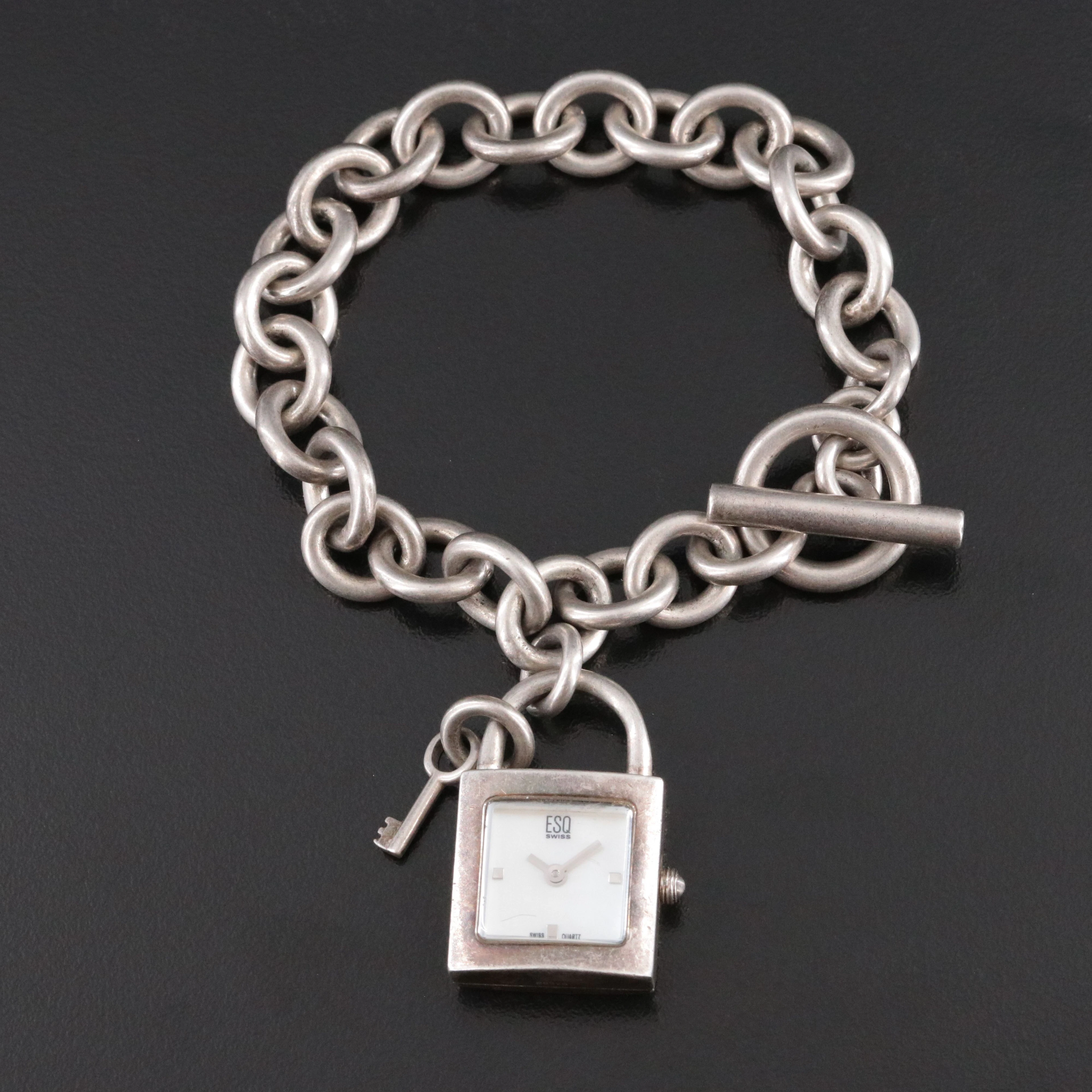 ESQ Silver Tone Mother-of-Pearl Quartz Padlock Watch Bracelet