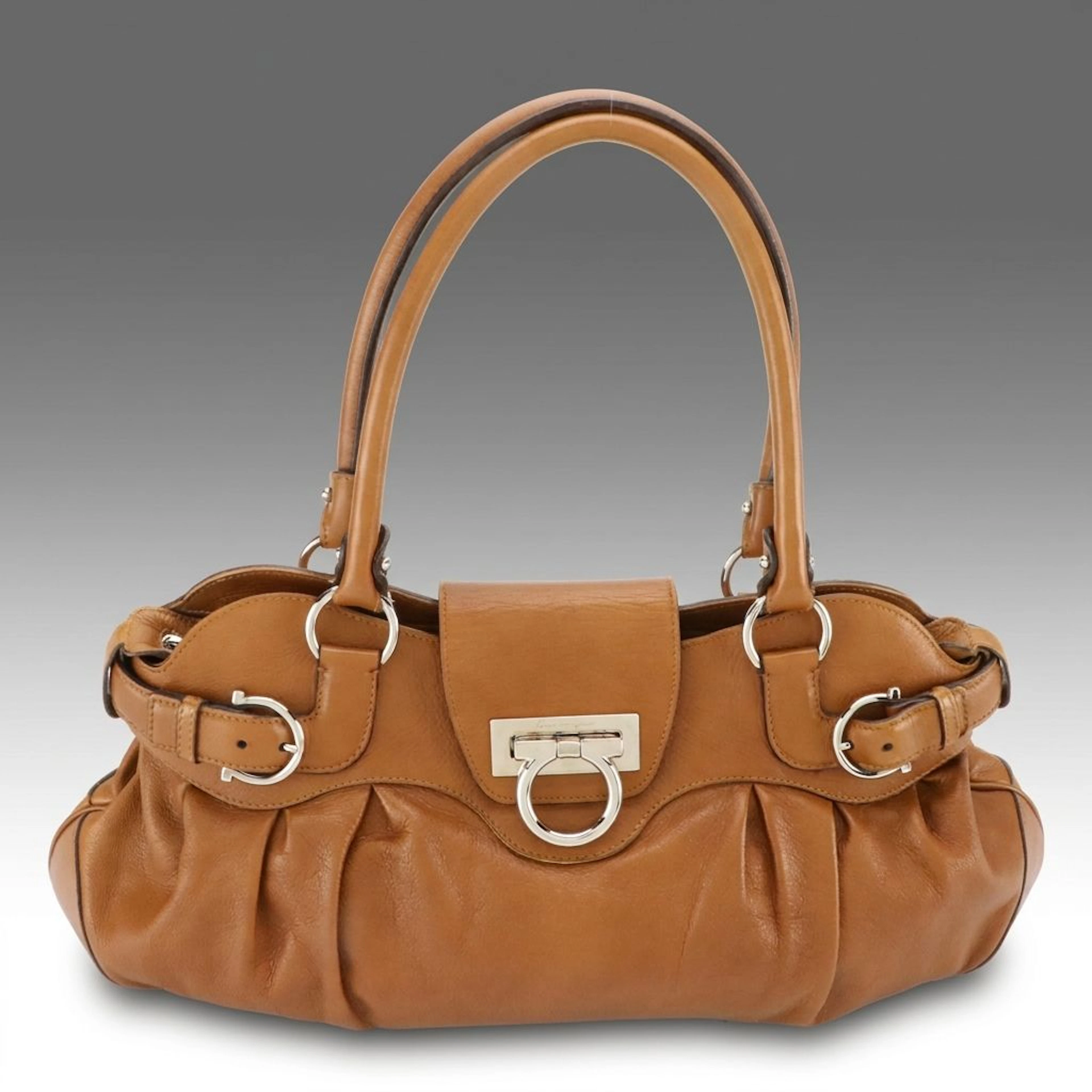 Salvatore Ferragamo Brown Leather Marisa Shoulder Bag with Gancini Hardware