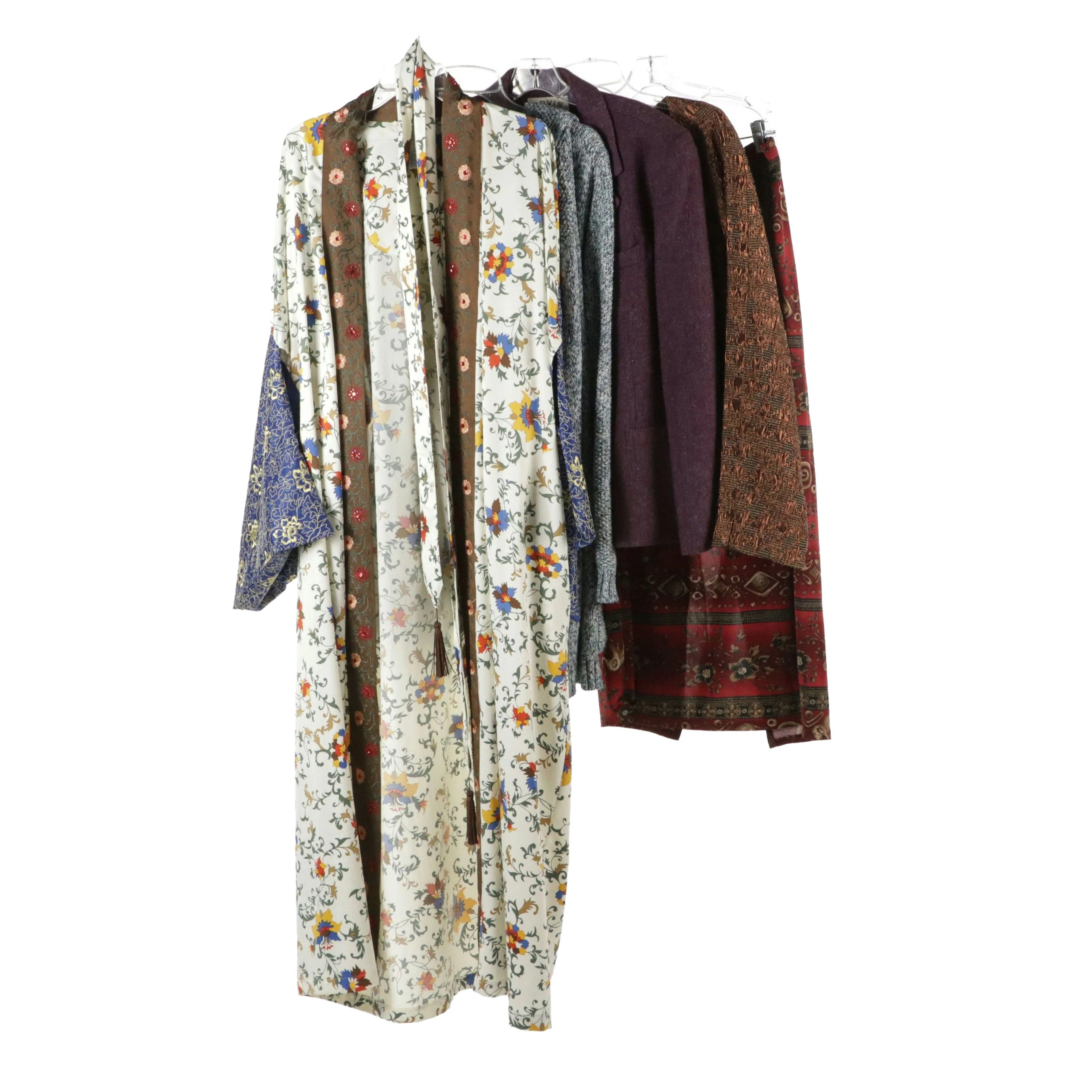 Orvis Wool Blazer, Eddie Bauer Knit Sweater, Cabernet Embellished Robe, More
