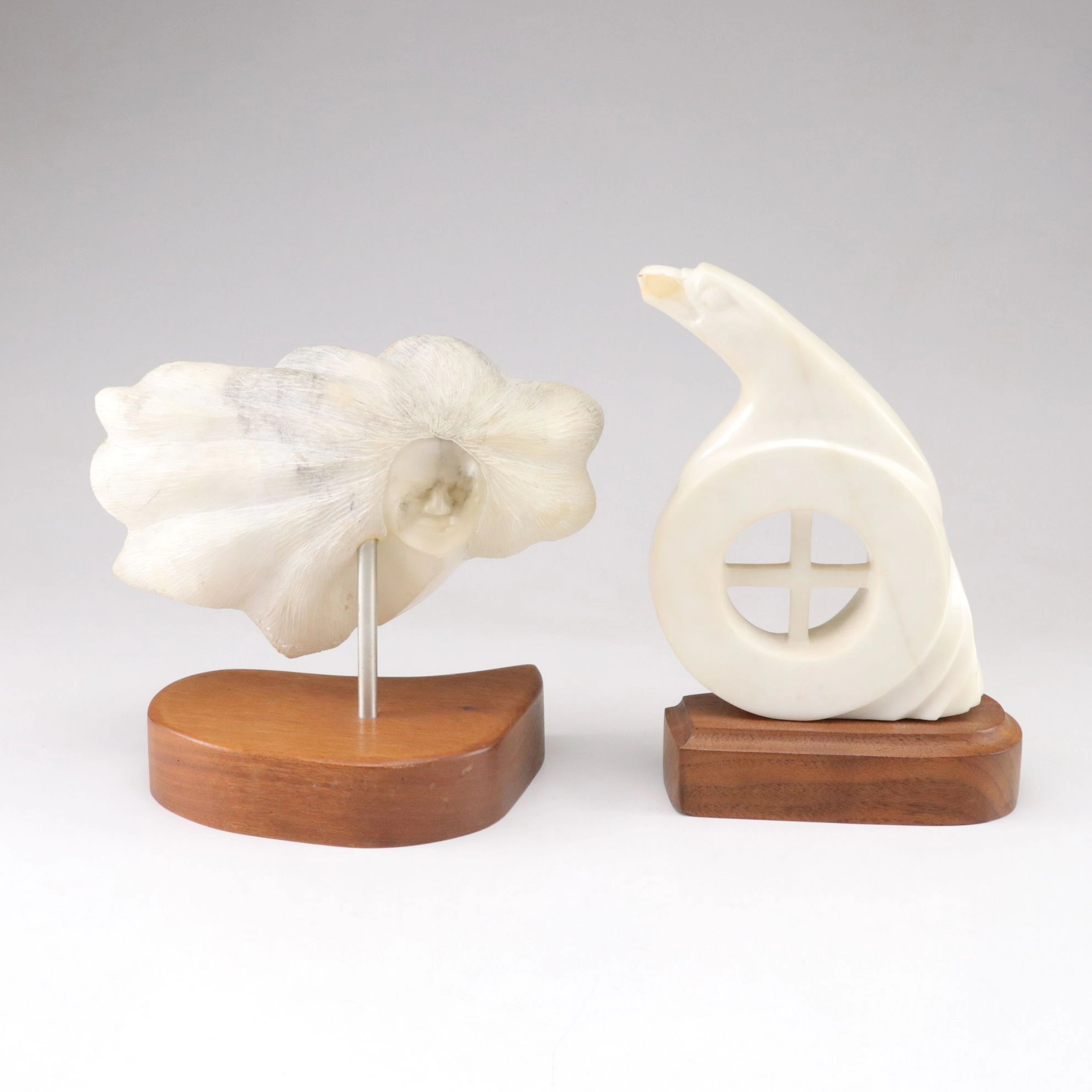 Rollie Grandbois Carved Alabaster Sculptures of Eagle and Windswept Woman