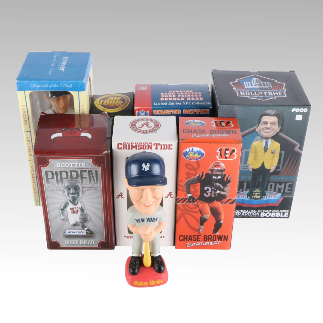 Eight Bobbleheads of Various Sports Stars, Including Mickey Mantle