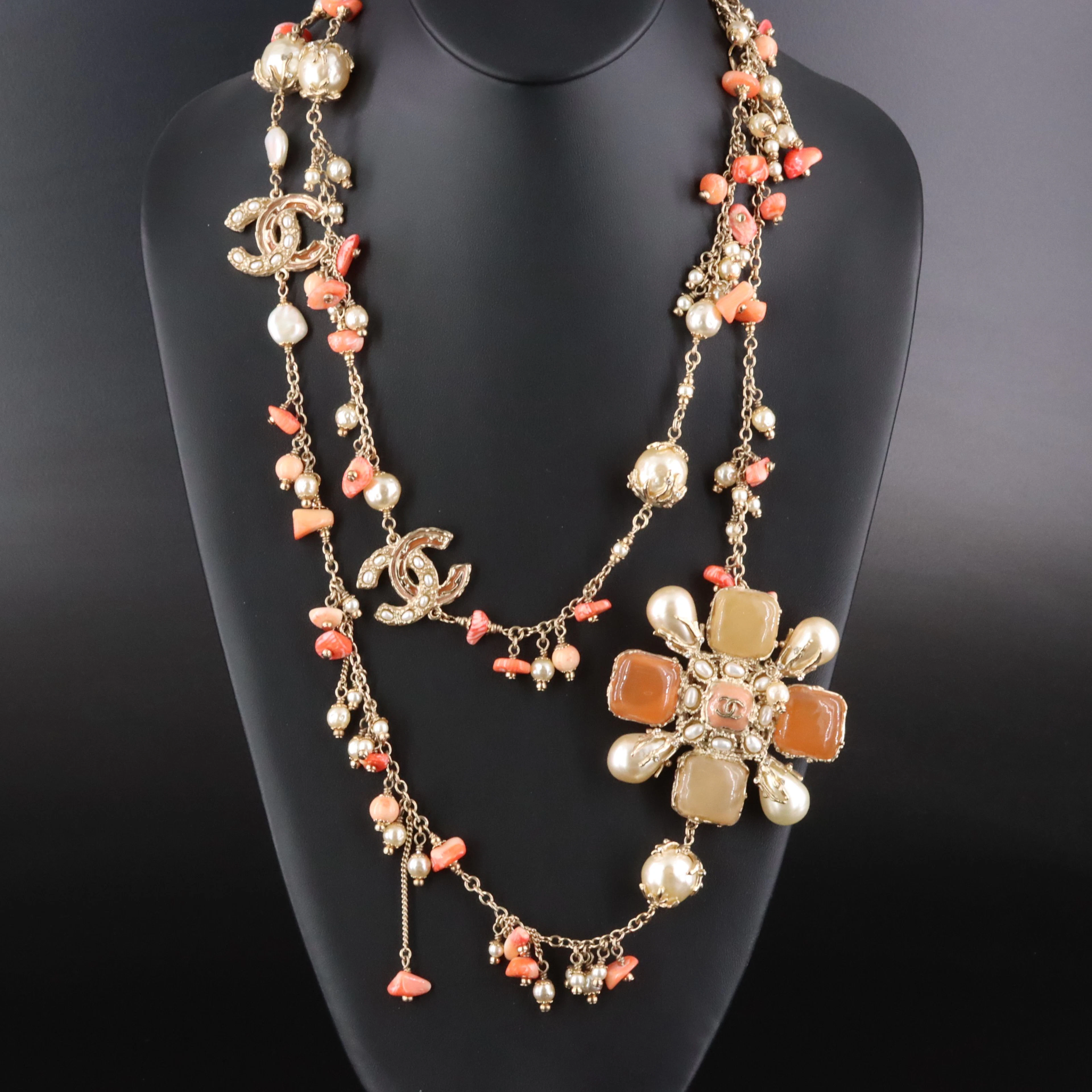 Chanel CC Gripoix Glass, Coral and Glass Pearl Necklace, 2012