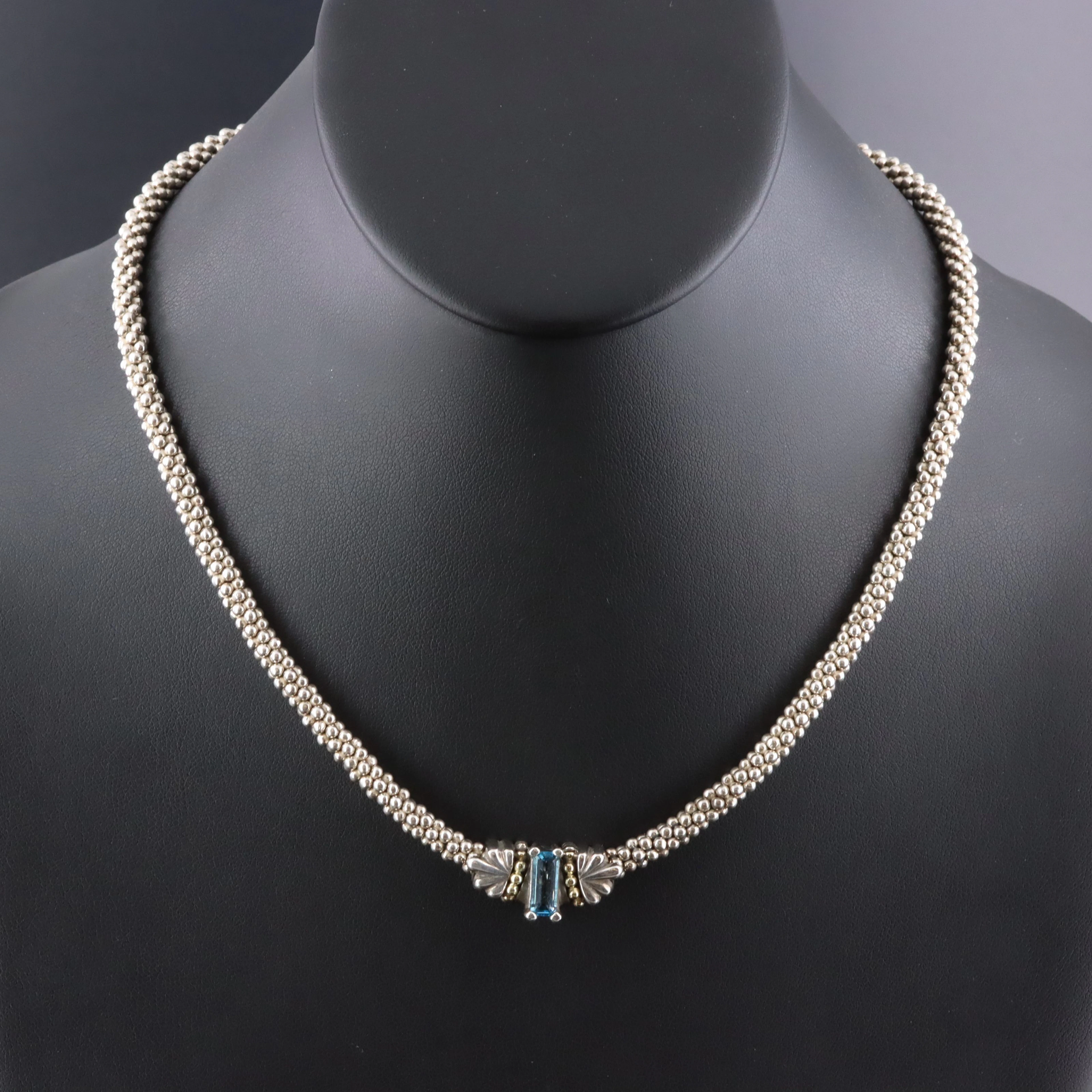 Lagos Caviar Glacier Sterling Blue Topaz Slide Pendant Necklace