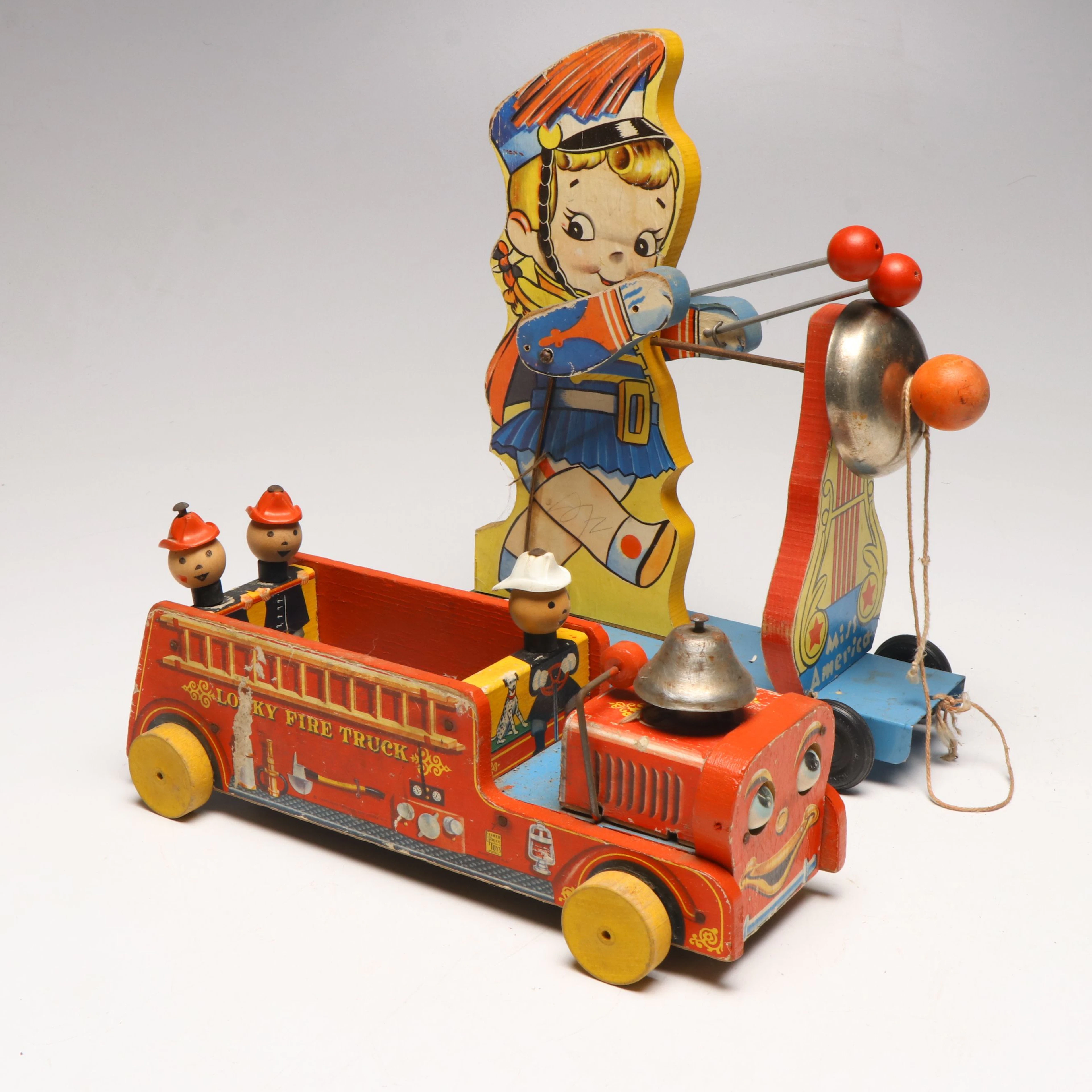Gong Bell "Miss America" and Fisher-Price "Looky Fire Truck" Toys, Mid-20th C.
