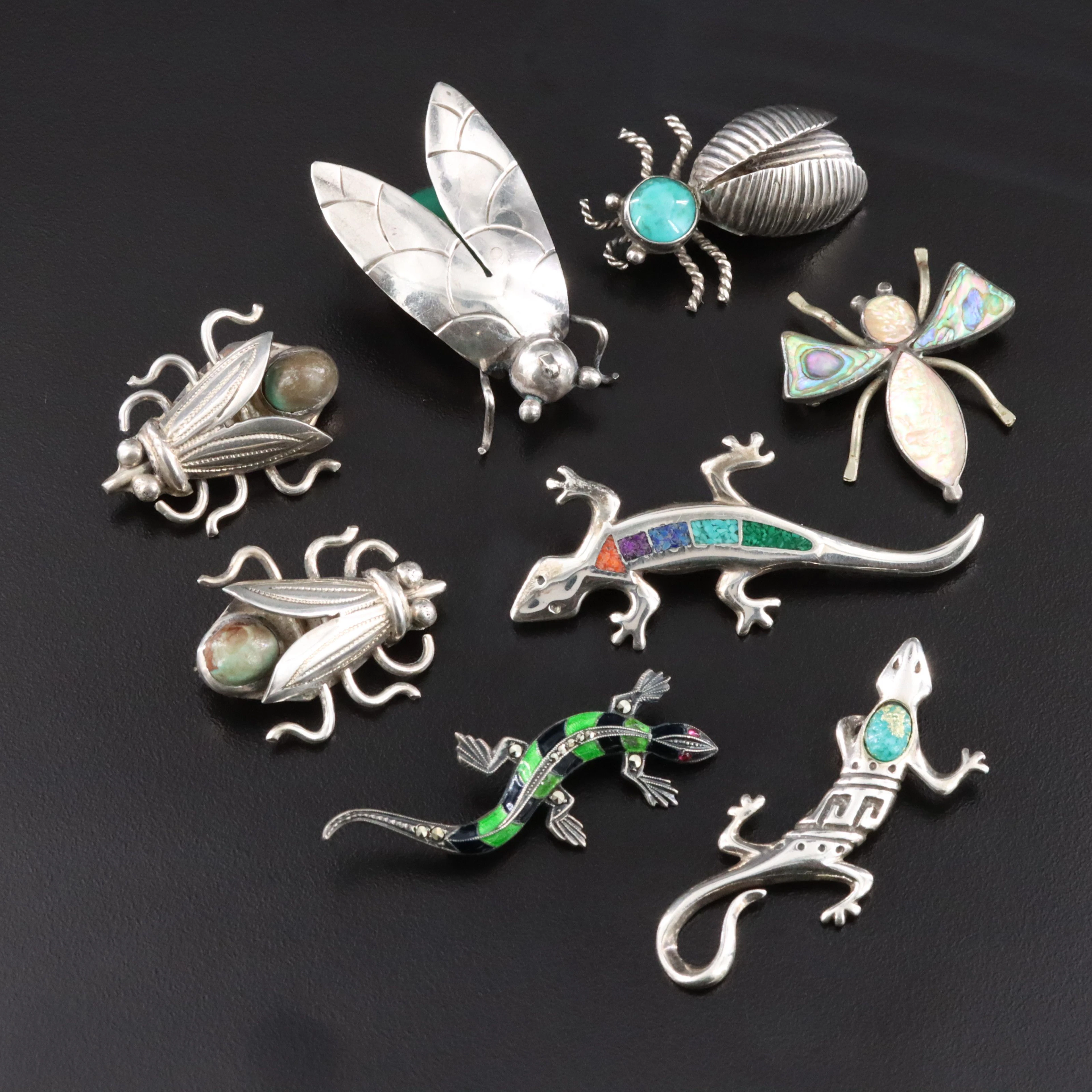 Southwestern, Mexican, Art Deco Sterling Pins and Pendants