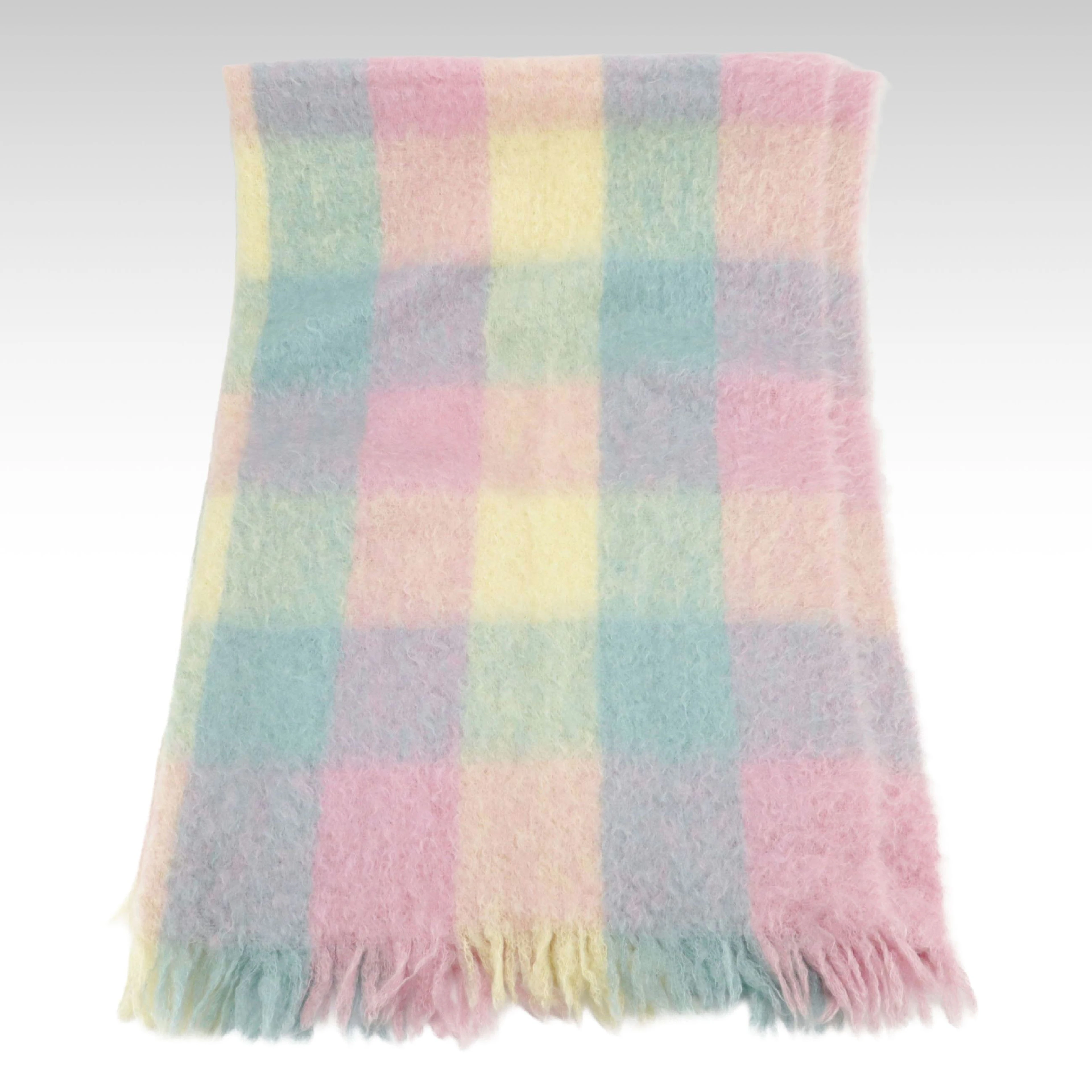 Glen Cree Vintage Pastel Check Mohair Throw Blanket