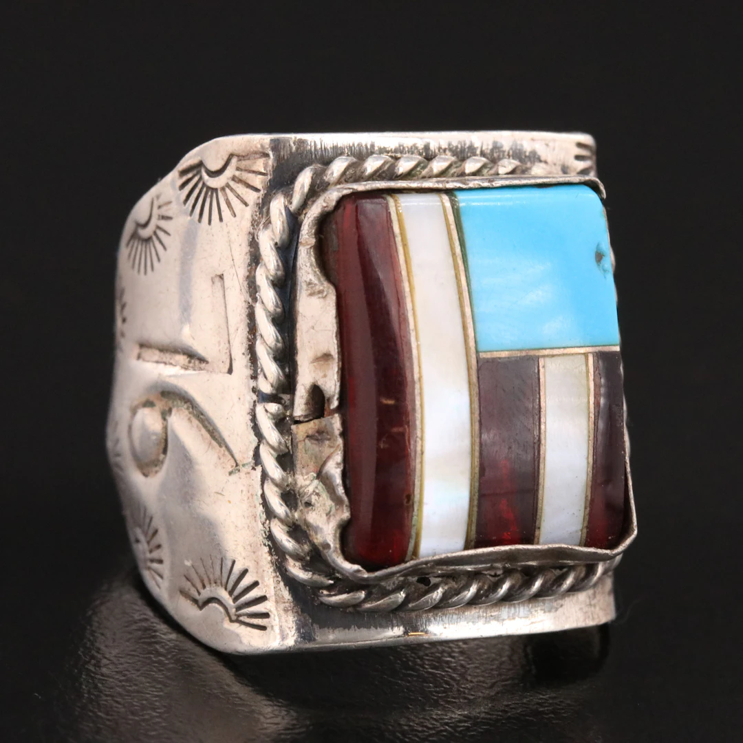 1976 Western Sterling Inlay American Flag Ring
