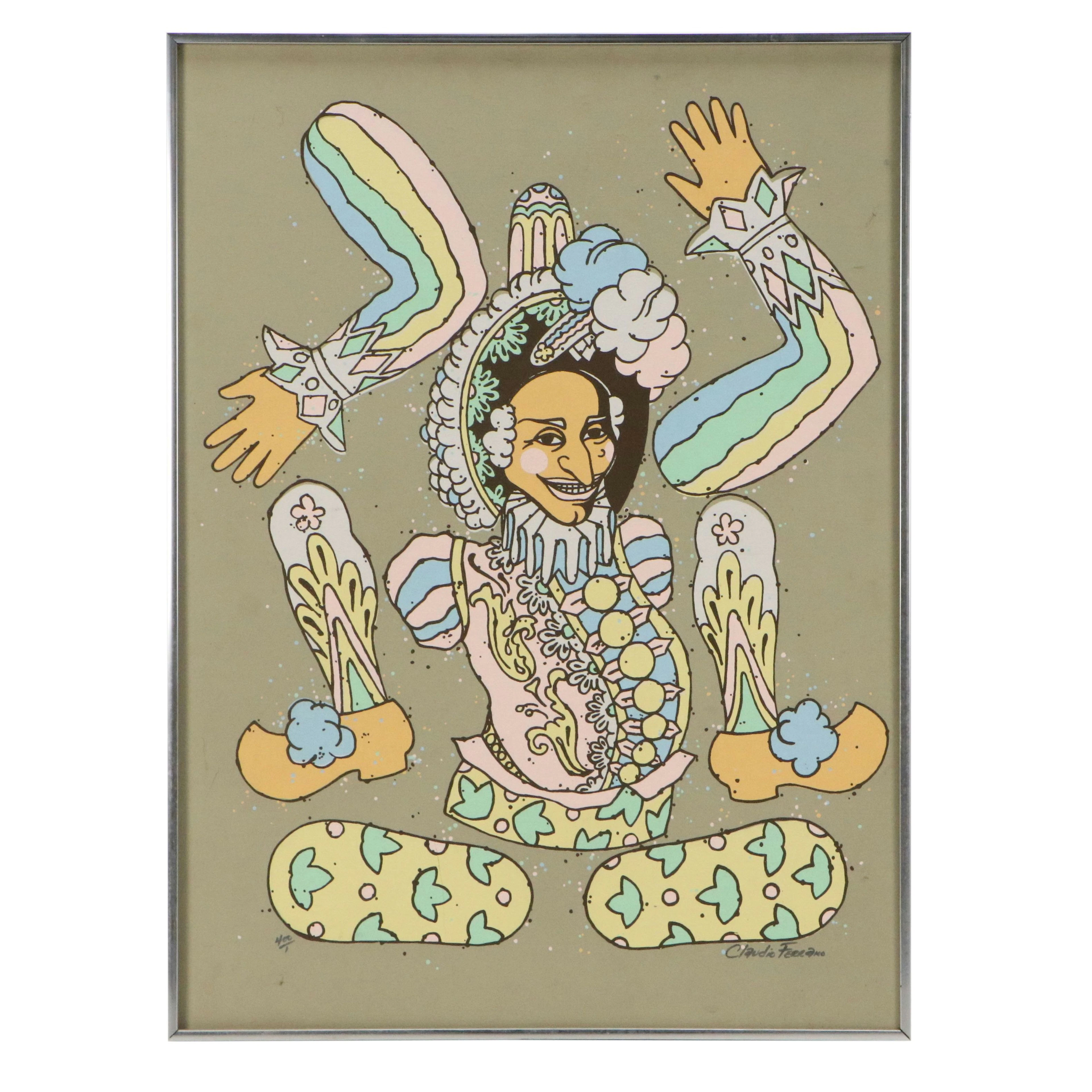 Claudio Ferrano Serigraph of Pulcinella Paper Doll, Circa Late 20th Century