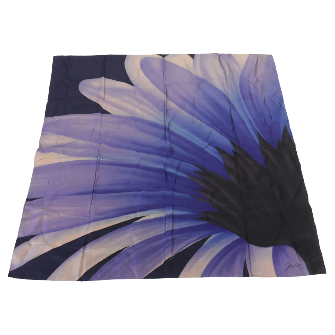 Gucci Blue & Purple Floral Silk Scarf, Circa 1980s