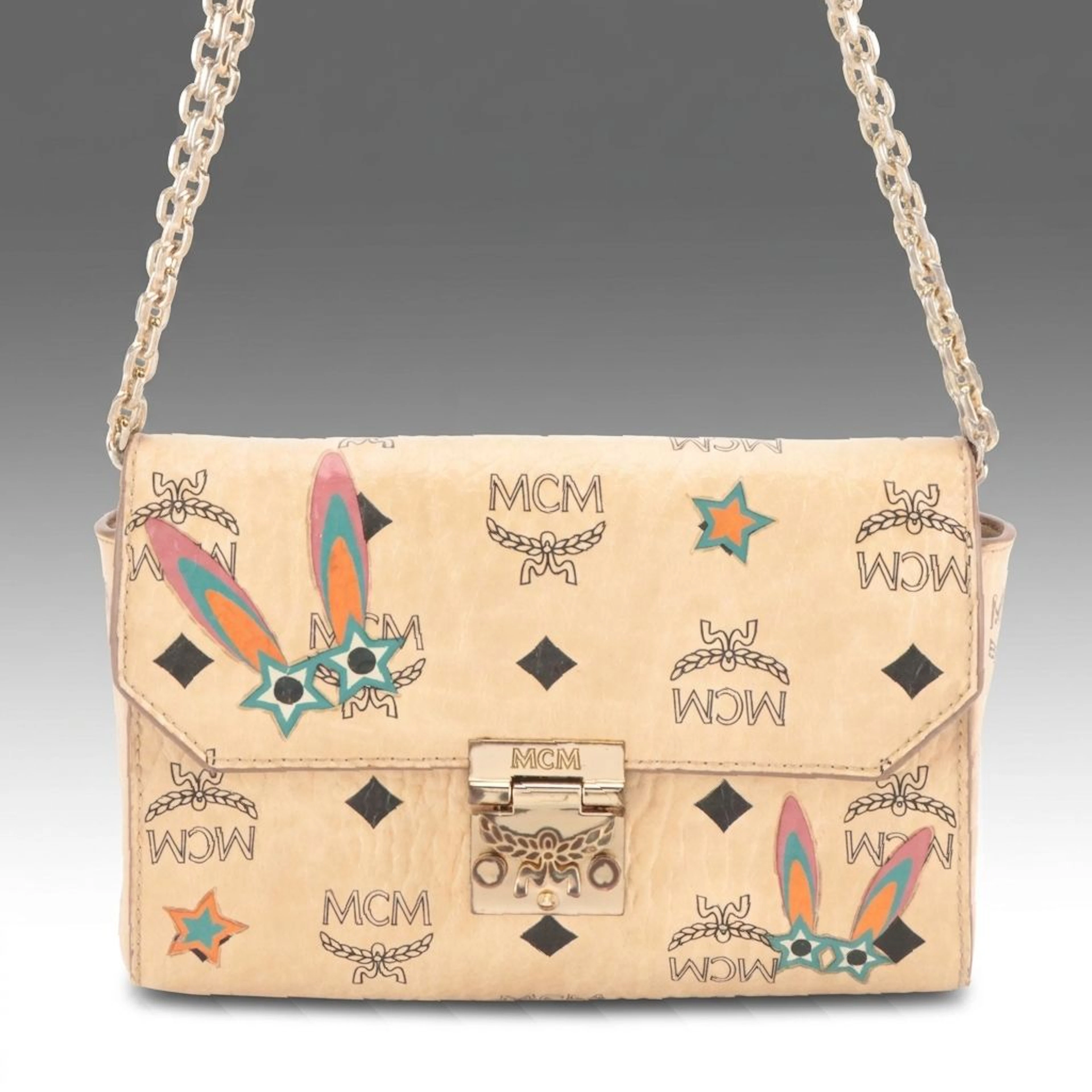 MCM Millie Shoulder Bag in Star-Eyed Bunny Visetos Canvas