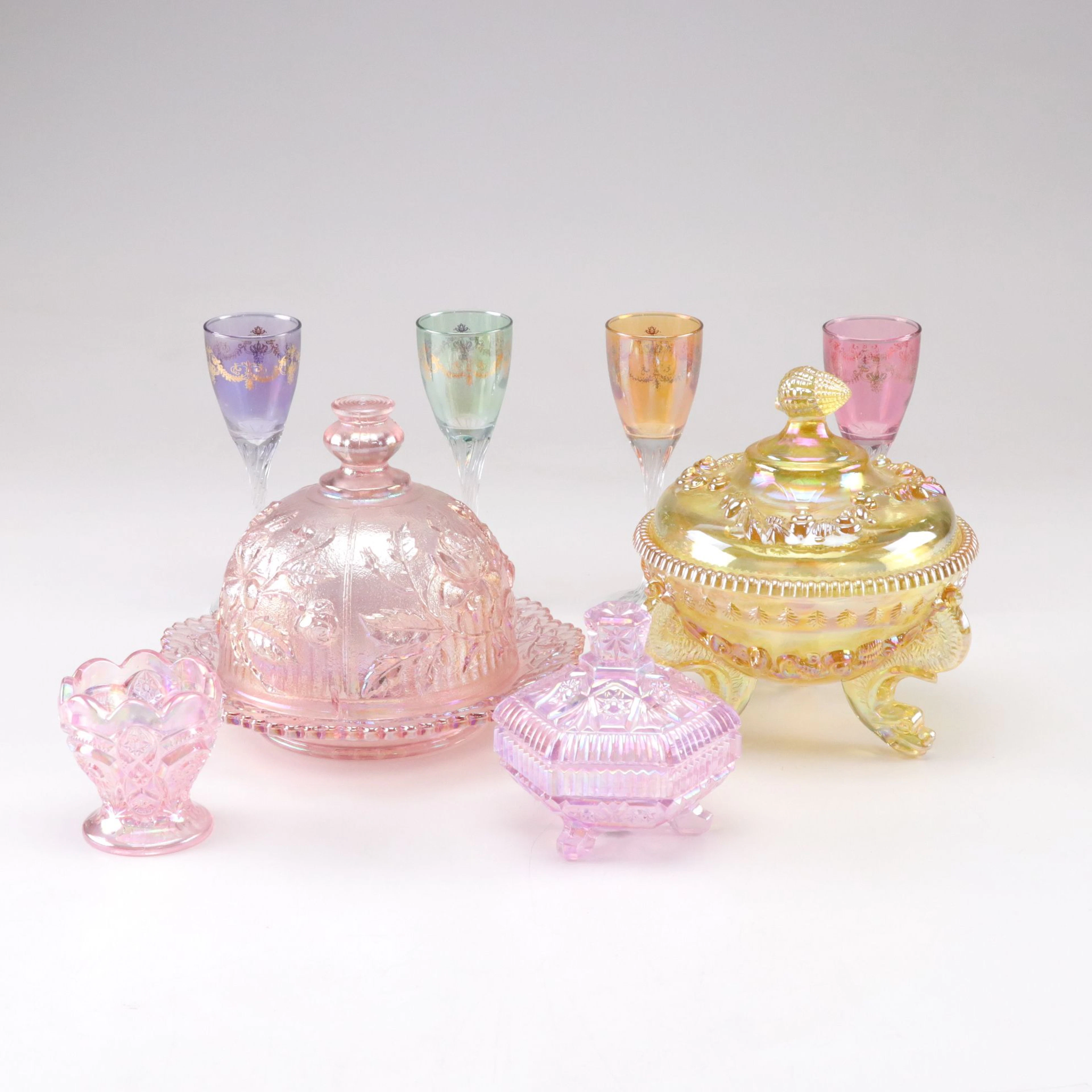 Iridescent Lenox "Luster Rose" and Other Pastel Glassware