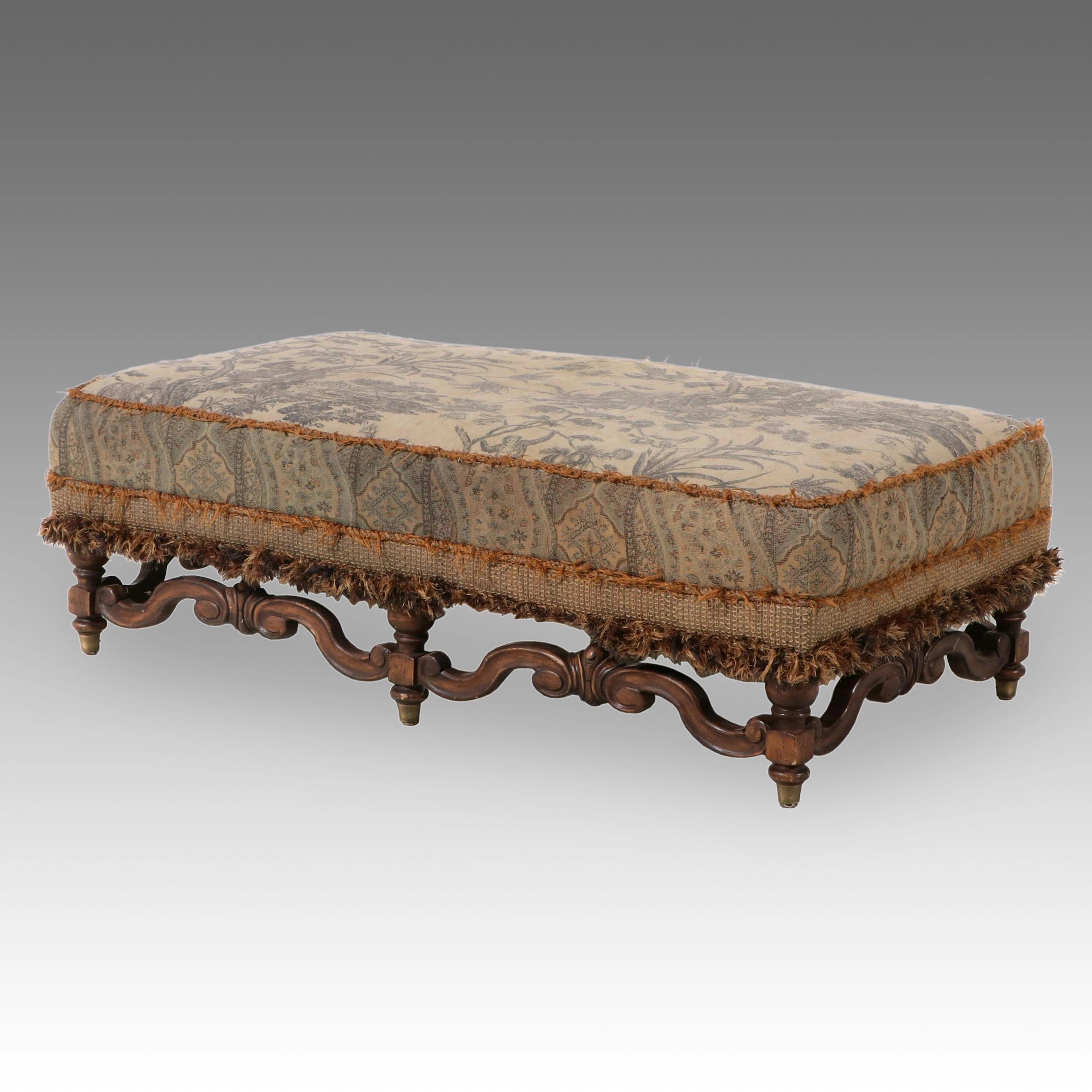Stanford Furniture Jacobean Style Printed Linen Ottoman