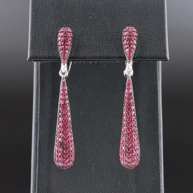 Sterling Ruby Pave Drop Earrings