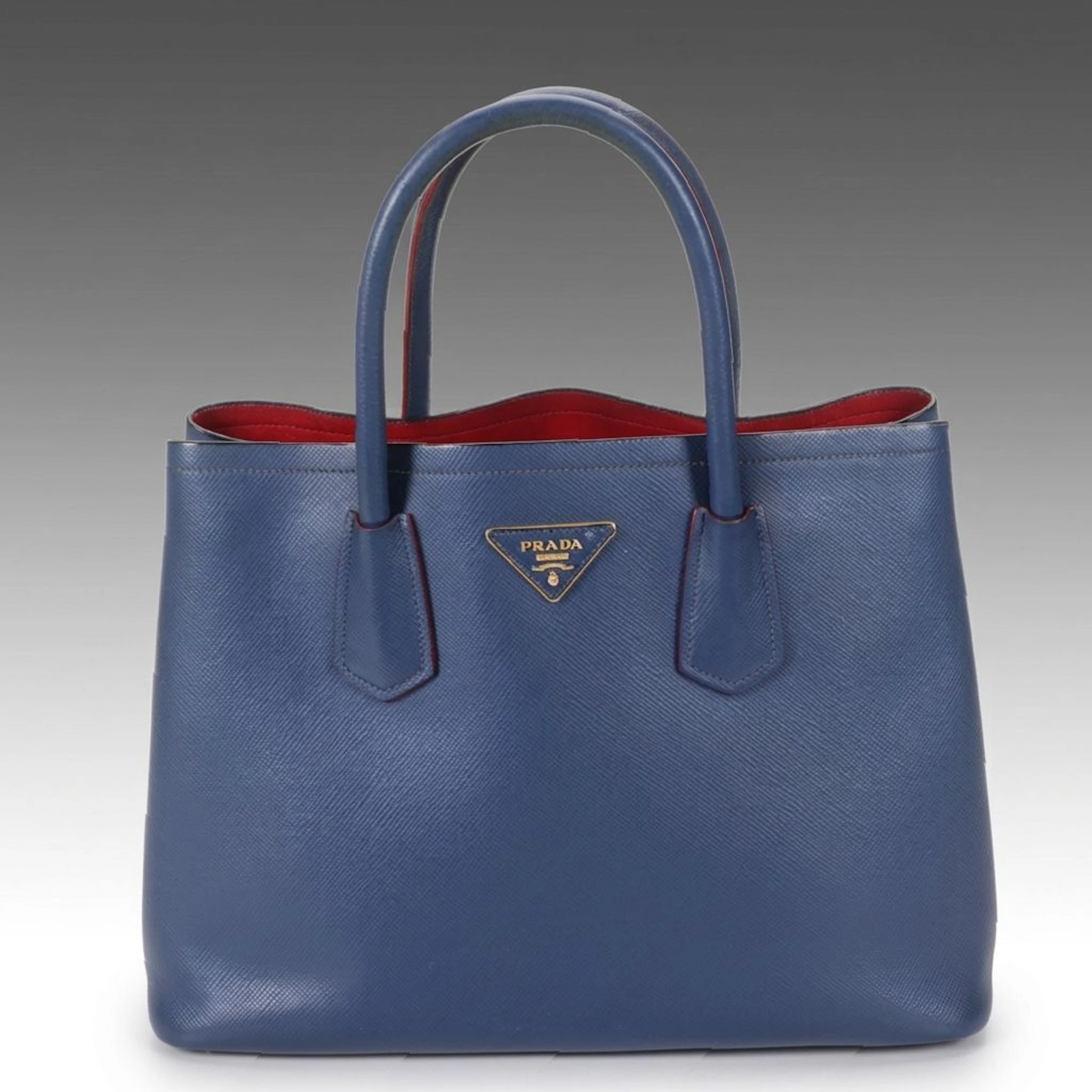 Prada Twin Pocket Tote Bag in Blue Saffiano Leather