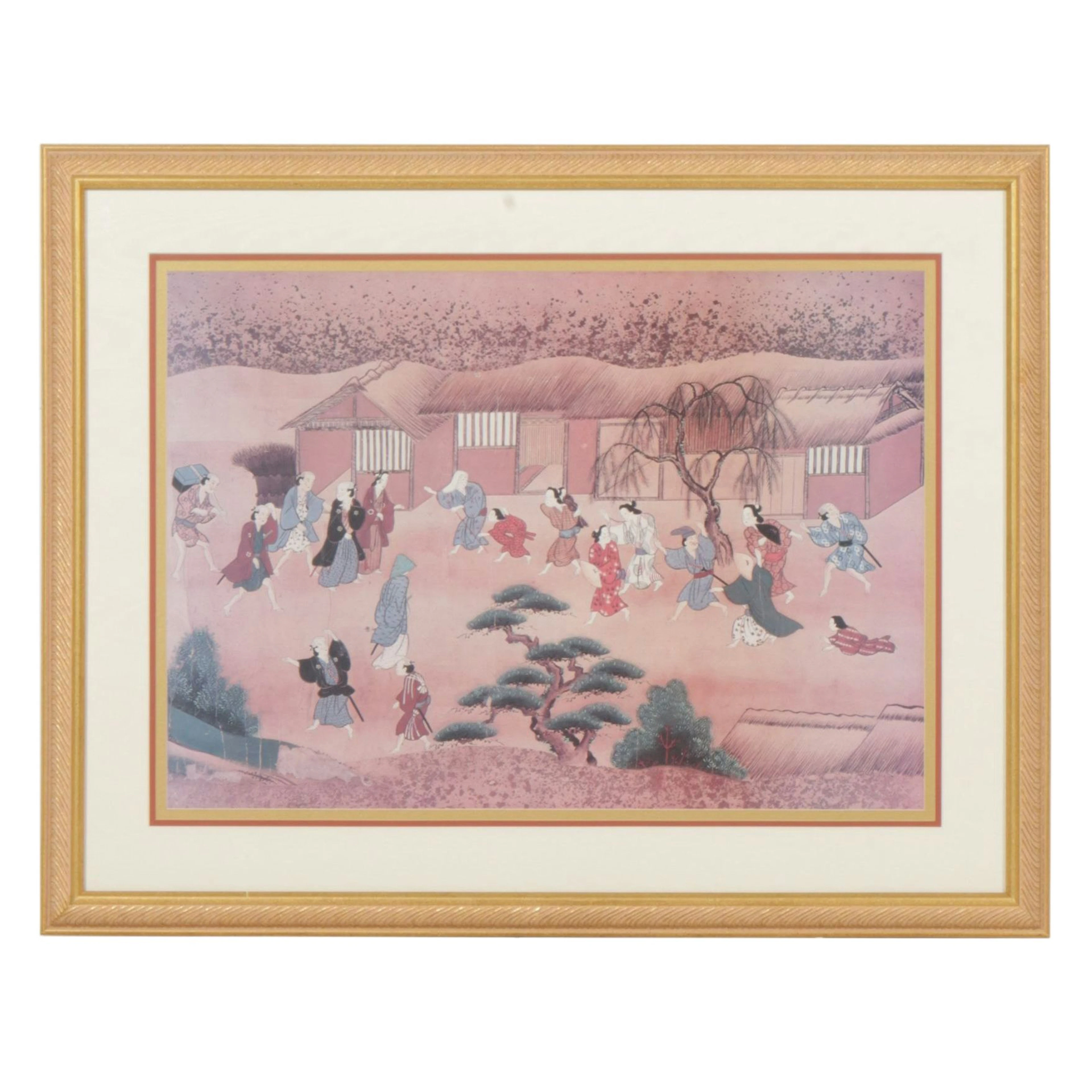 Offset Lithograph after Japanese Ukiyo-e Woodblock Print Village Scene