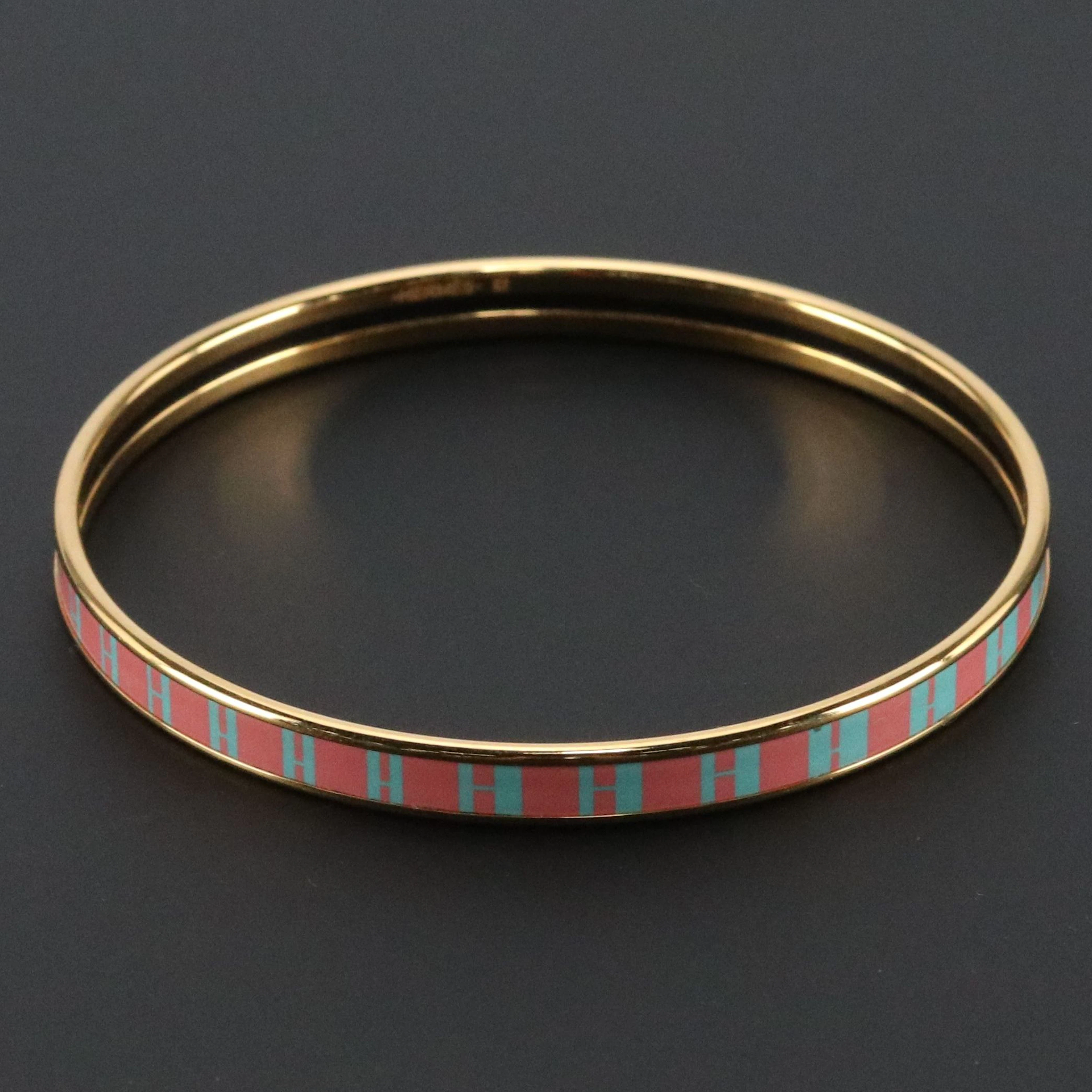 Hermès H Logo Narrow Pastel Enamel Bangle Bracelet